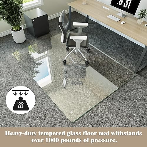 Vista 78 de Koonmi Tapete para silla de vidrio templado para suelos de madera dura y alfombras, 30 x 48 pulgadas, color gris, protector de piso de oficina