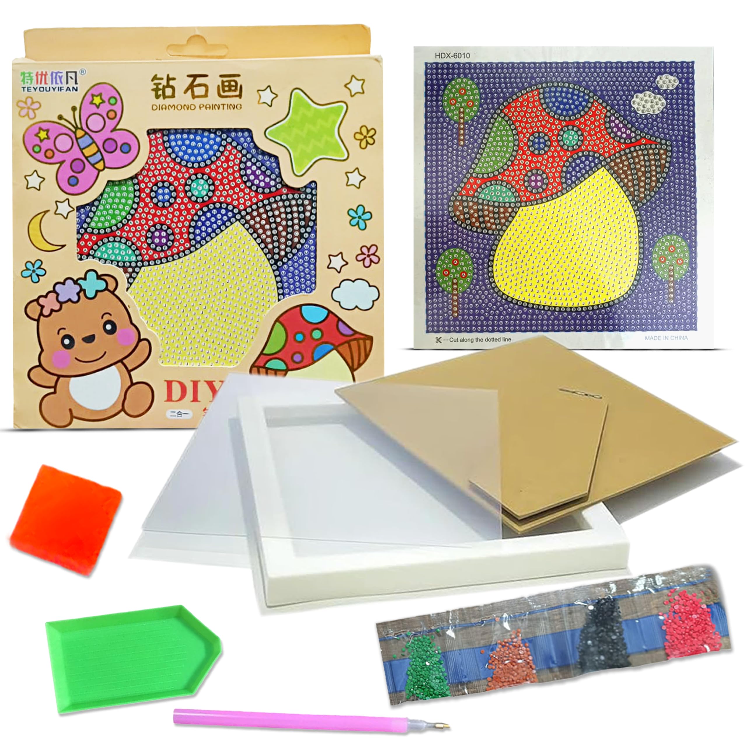 LitVibes DIY Diamond Painting Kit with Frame for Kids & Adults Art & Craft Set Suitable for Home & Wall Decoration Fun Birthday Return Gift for Children Multicolor Game - (Mushroom Design)-image-36
