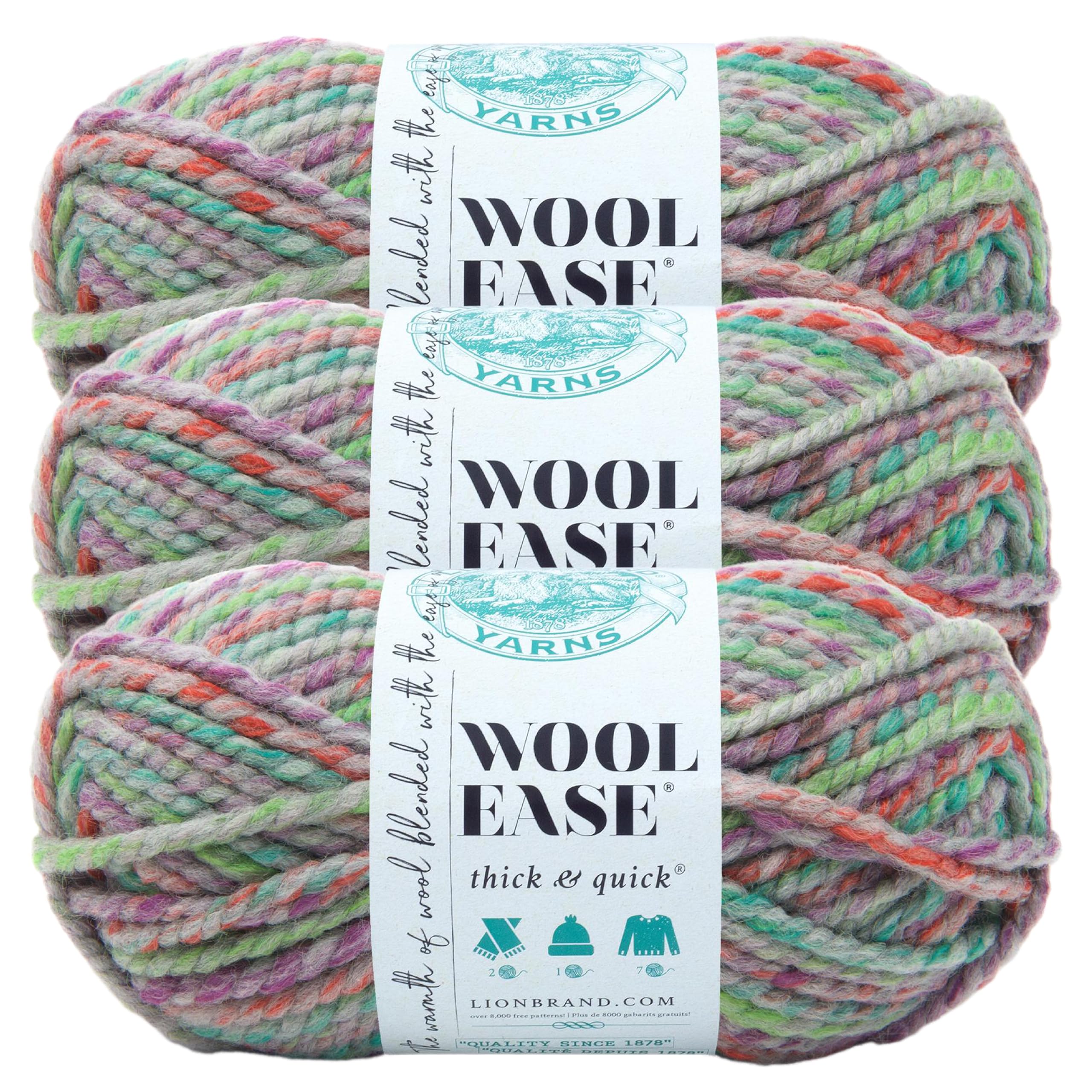 Lion Brand Yarn Wool-Ease Thick & Quick Yarn, soft and fluffy yarn for knitting, crocheting and crafting, 3-pack, Eden