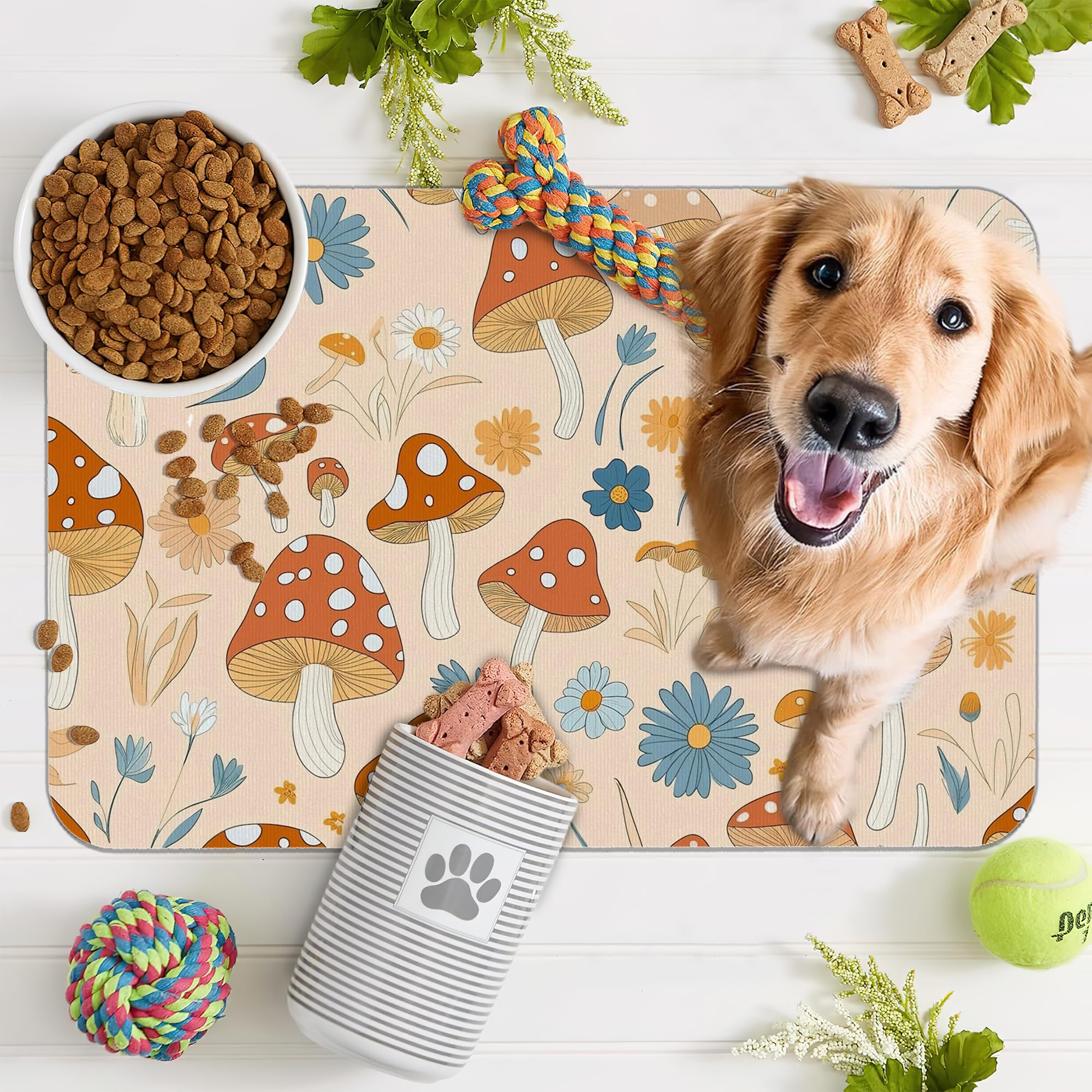 Tapete de comida para perros y gatos, tapete absorbente para alimentación de mascotas con respaldo de goma, mantel individual antideslizante para cuenco de agua, suministros de accesorios para