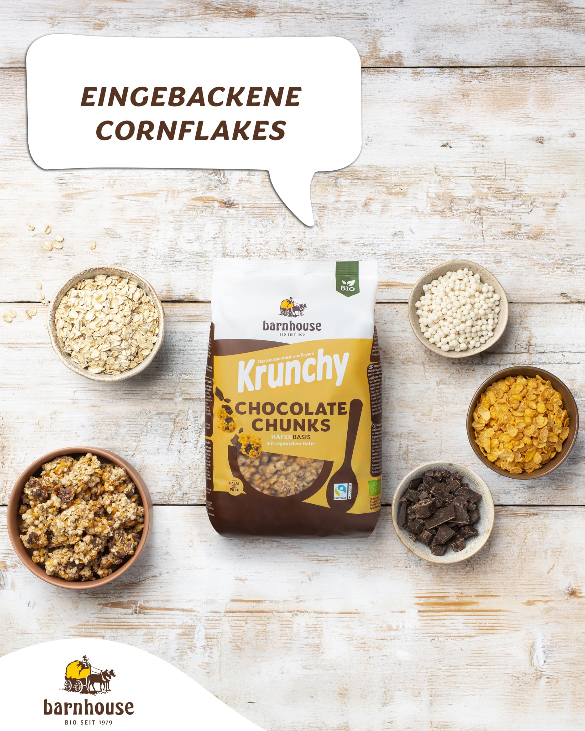 Barnhouse Krunchy & Friends Chocolate Chunks, Bio Hafer-Knuspermüsli aus Bayern, mit köstlichen Schoko-Stückchen, 5 x 1250 g