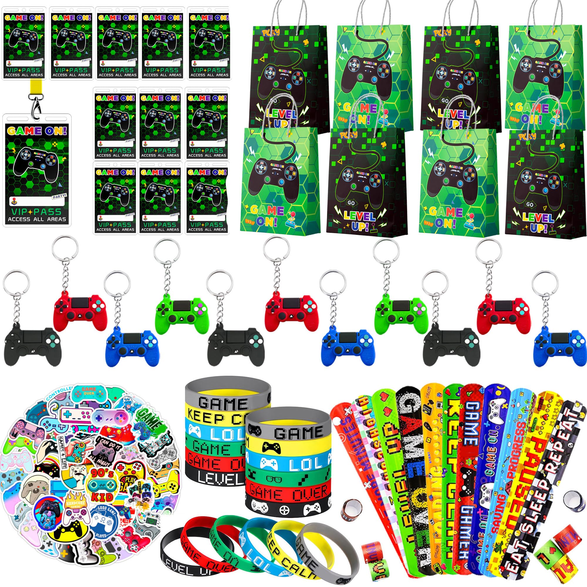 Bomboniere Videogiochi Feste di Compleanno, 110pcs Set di Gaming Festa Bomboniere Includere Sacchetti Regalo per Videogiochi Portachiavi Adesivi Braccialetti etc Regalo a Tema di Gioco per Bambini