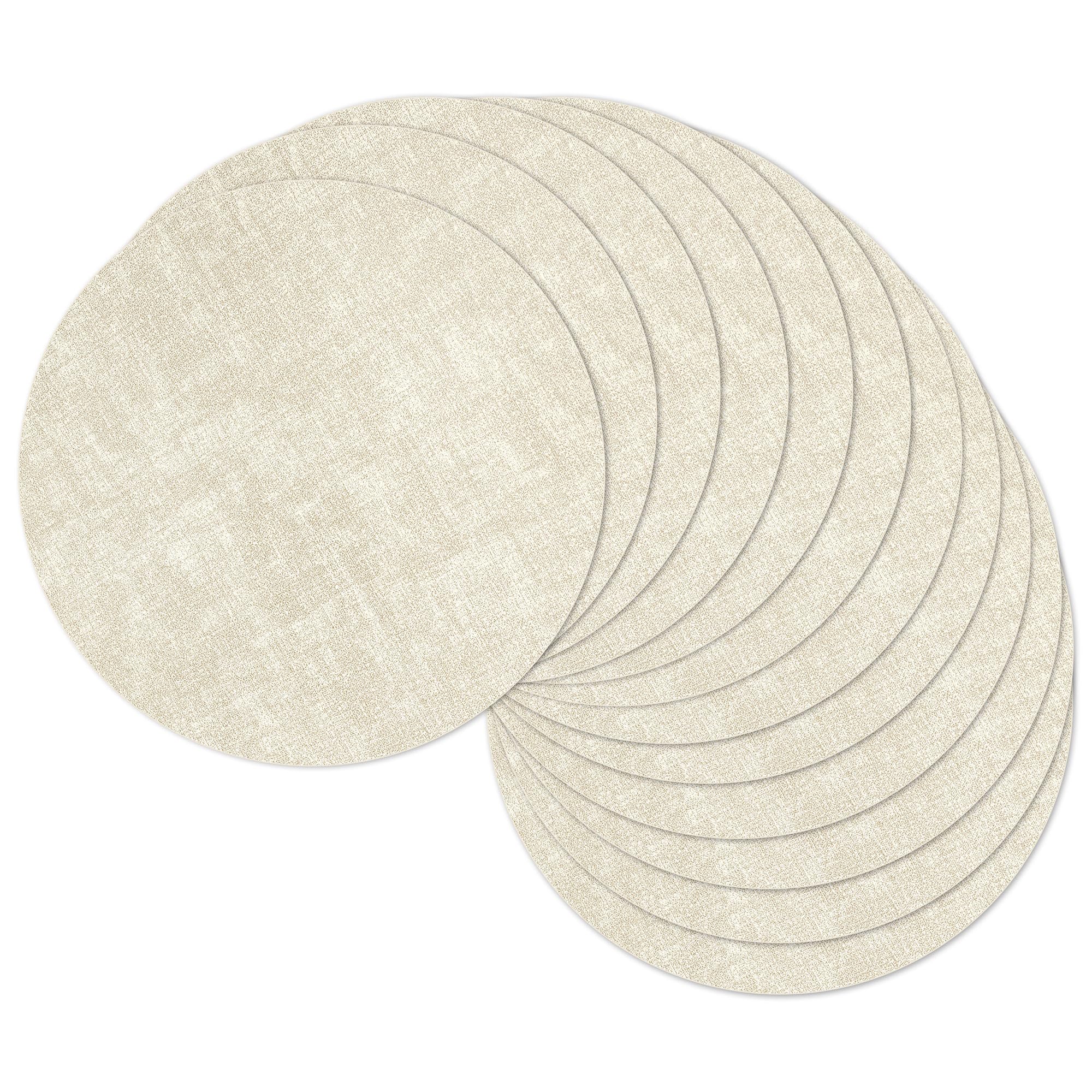 13" Round Placemats Set of 12, Reversible Faux Leather Heat Resistant Table Mats, 100% Waterproof Oilproof Wipeable Table Protective Placemats for Vinyl, Washable for Indoor (12, Beige)