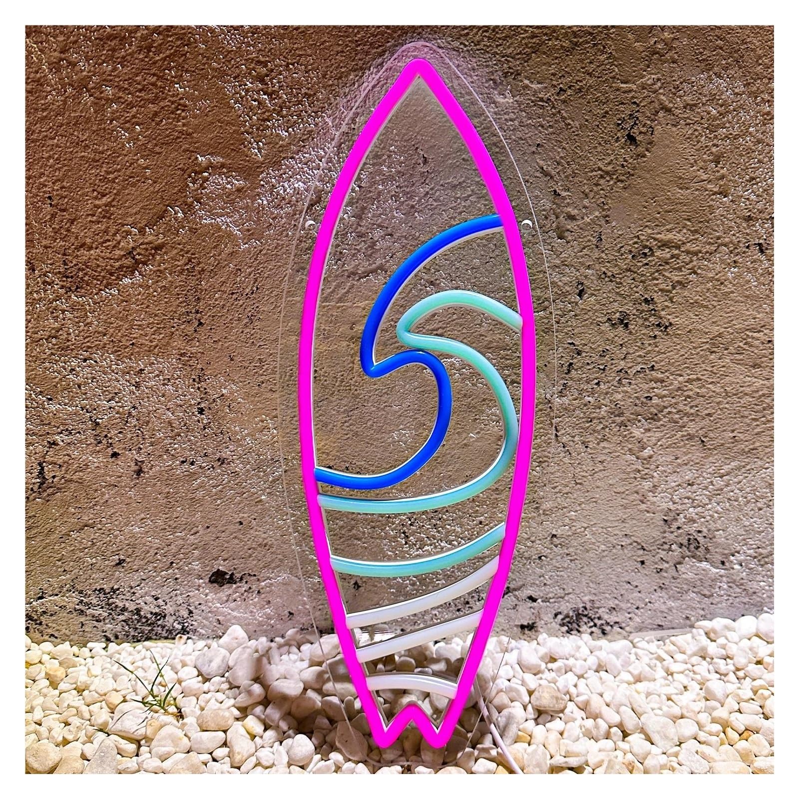 LEMST Signs Lamp Surf Neon Signs USB Powered Adjustable Brightness Surfboard Neon Lights, Suitable for Window Party Decor 17cmx39.8cm(F)