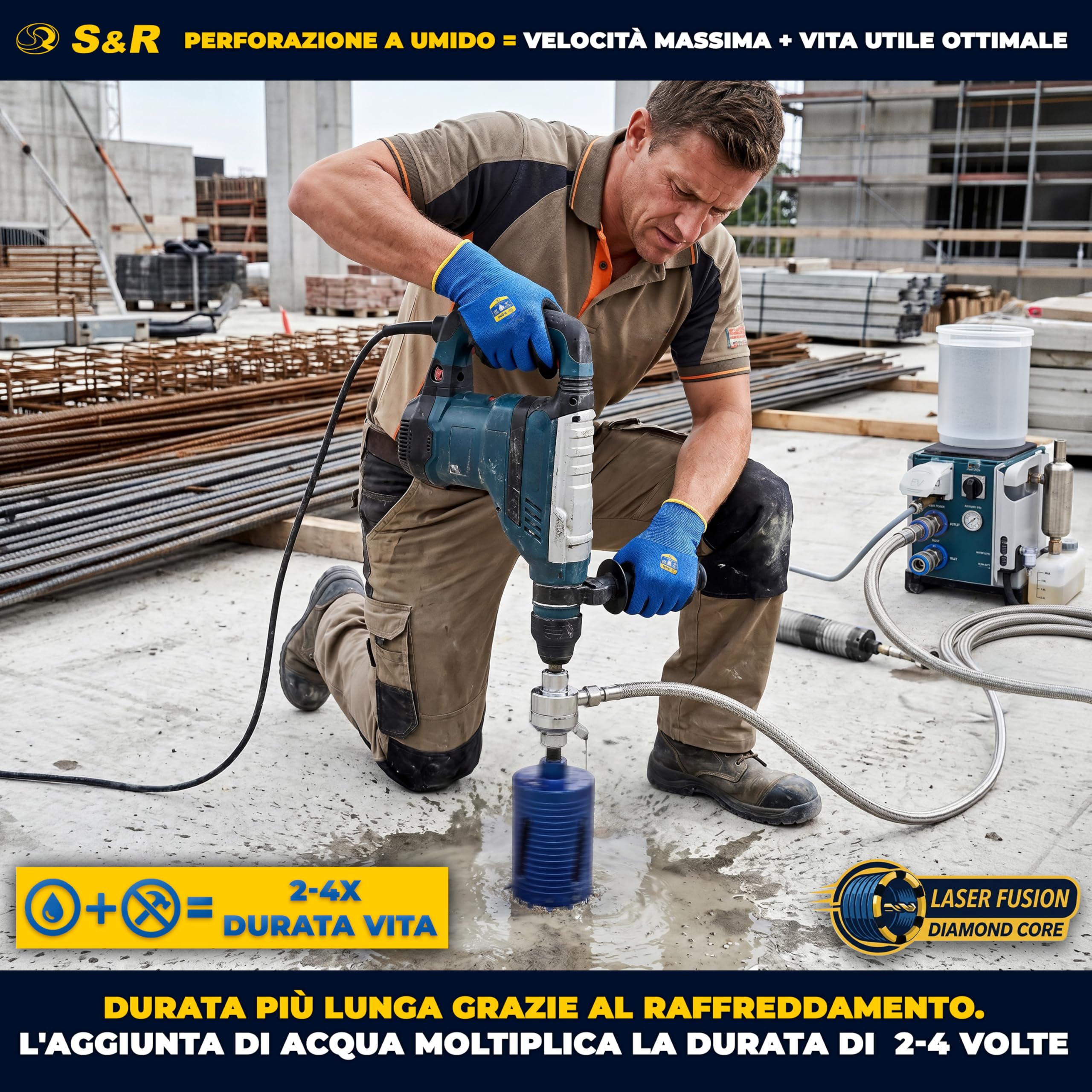 S&R Sega a Tazza Diamantata 122 x 200mm. Fresa Cemento 63 SDS-Plus | Punta Diamante cemento 122 x 200mm M22 - Corona Carotatrice Cemento - Sega a Tazza Diamantata Professionale