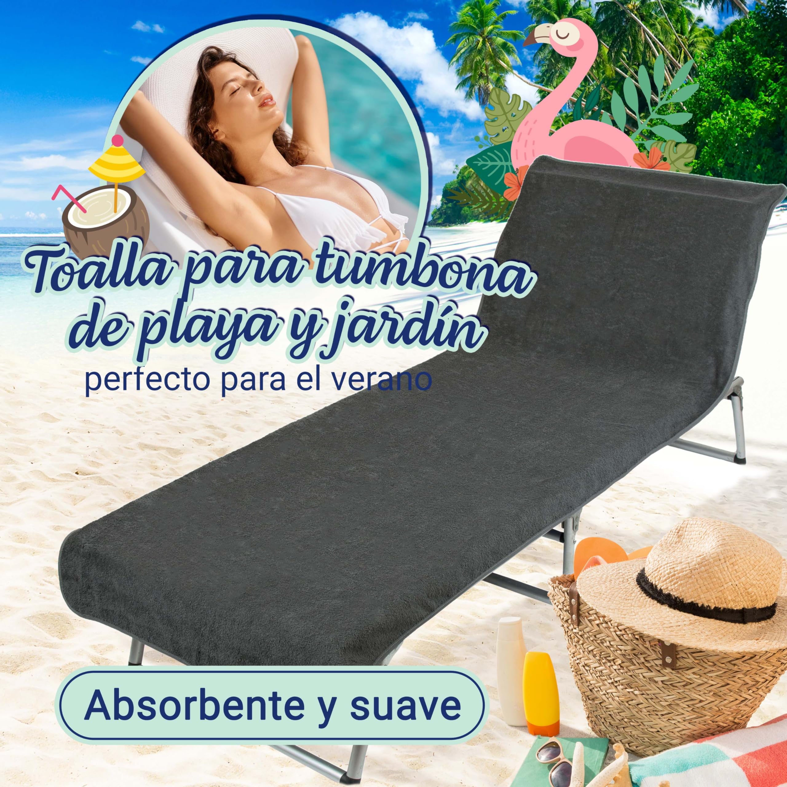 ZOLLNER Funda Protectora - Toalla de Playa Suave y Absorbente de 75x215 cm - Lavable hasta 60°C - algodón Color Gris Oscuro - sujeción Firme Gracias a la Capucha Cosida - certificación Oeko Tex®