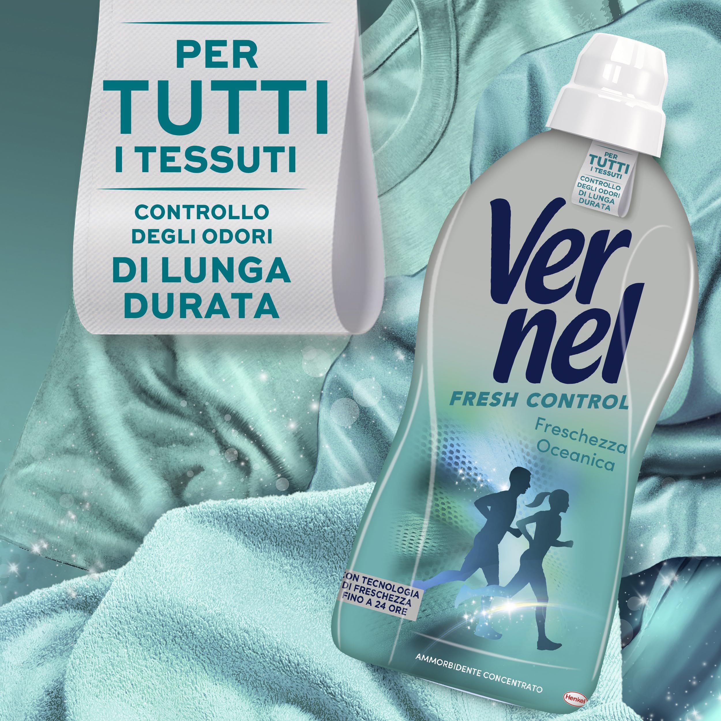 Ammorbidente Concentrato Vernel Fresh Control Freschezza Oceanica (10 x 48 lavaggi), Ammorbidente Concentrato per Tutti i Tessuti, con Controllo degli Odori di Lunga Durata