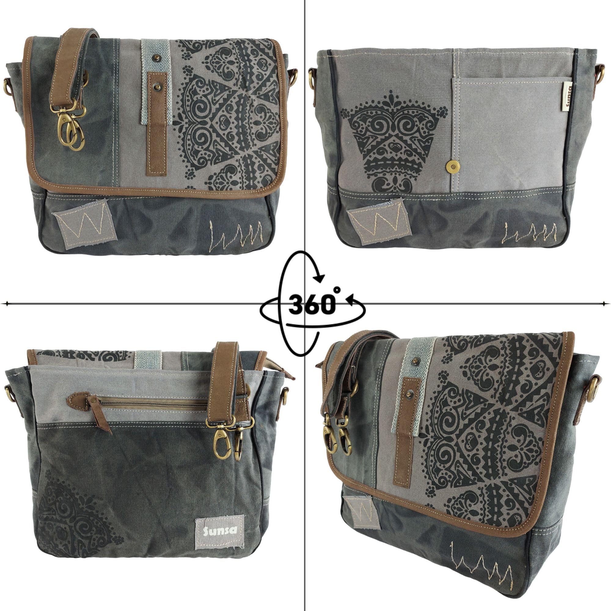 Sunsa Damen Umhängetasche. Canvas Messenger Tasche. Große Vintage Crossbody bag. Schultertasche und Handtaschen Geschenkideen für Frauen