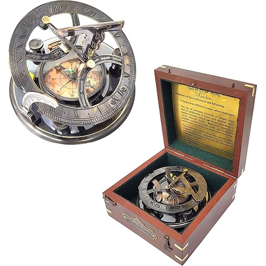 Brass Nautical Sundial Compass in Rosewood