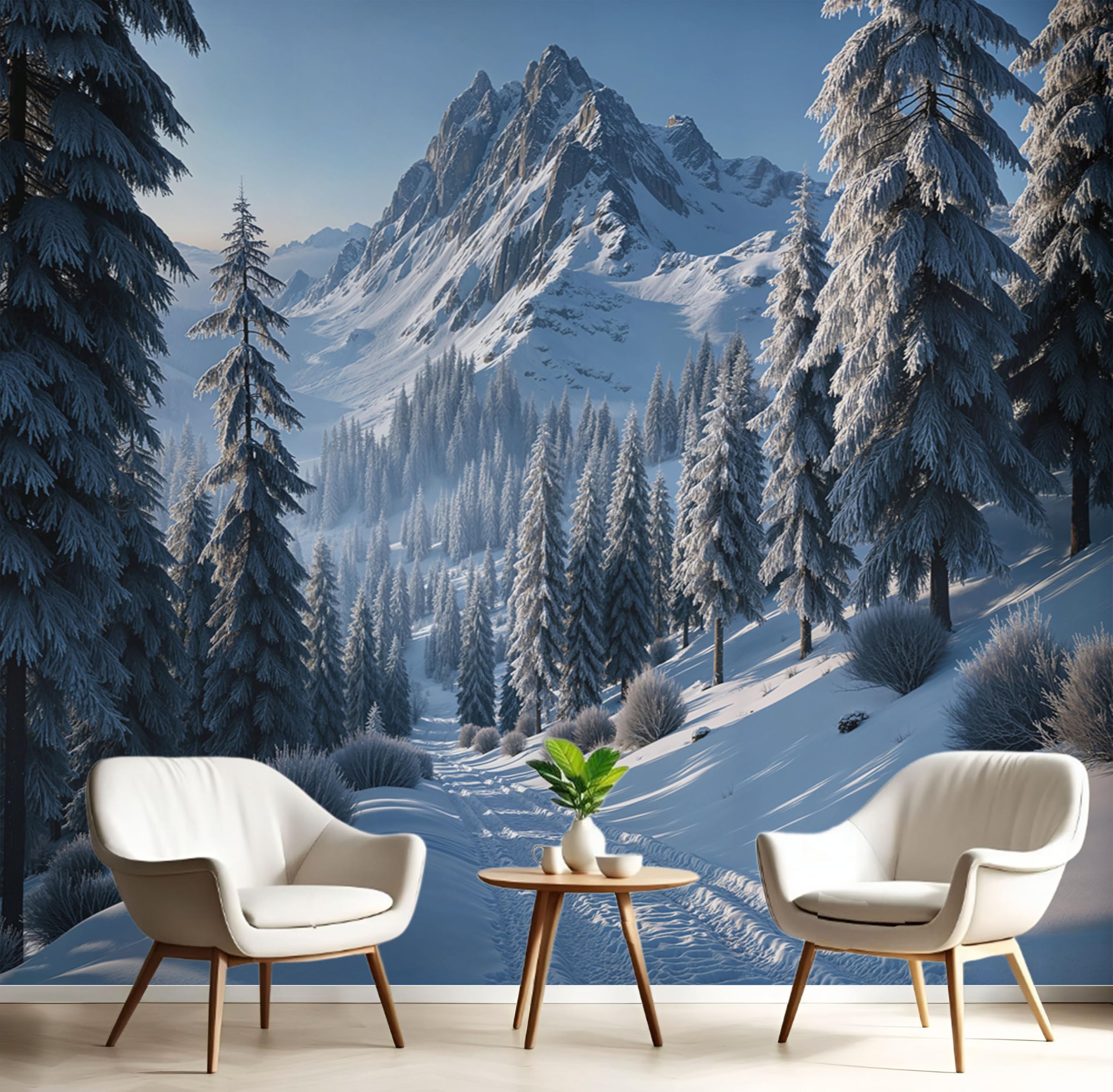 Papier peint panoramique forêt de pins pour agrandir un petit salon