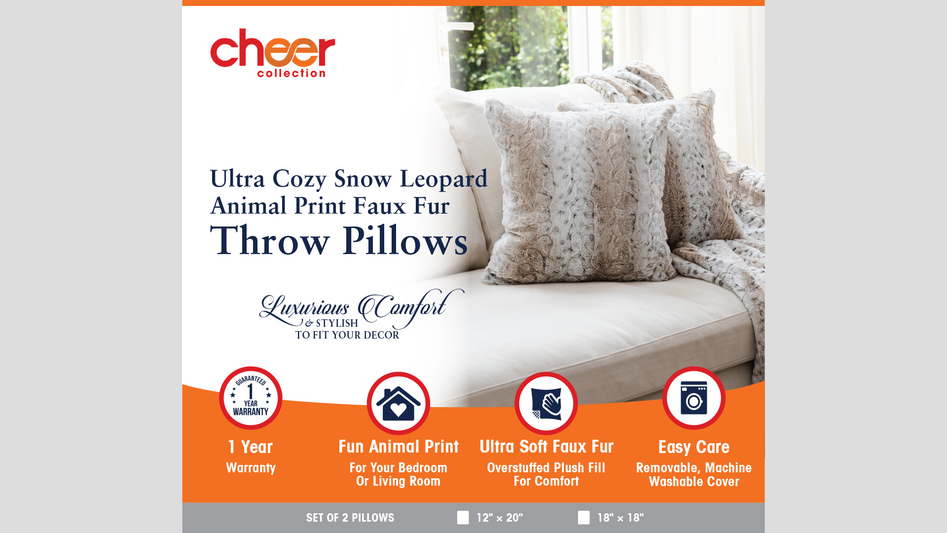 Amazon.com: Cheer Collection Faux Fur Throw Pillows with Inserts