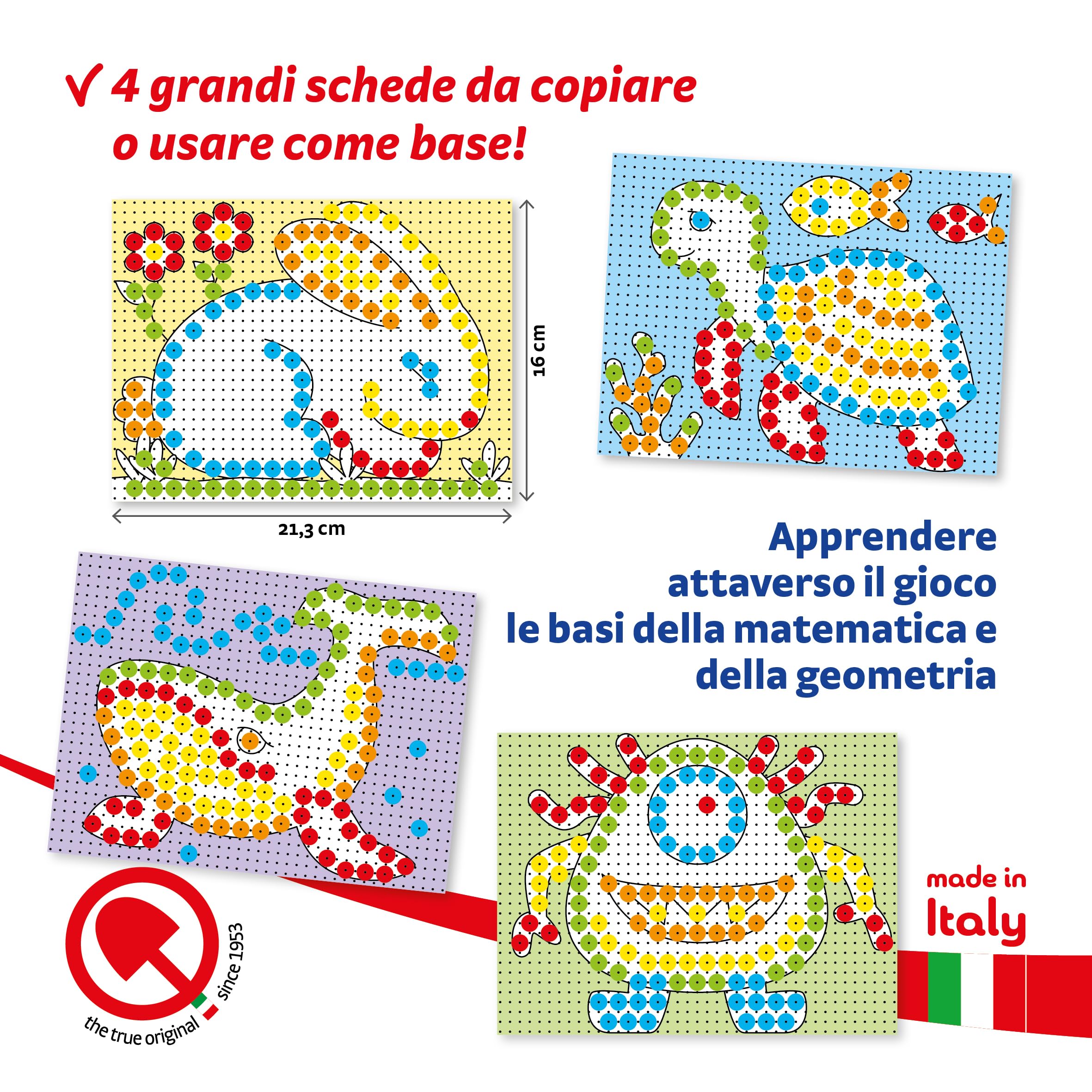 Quercetti FantaColor Tab 150 Chiodini per Bambini 3 anni, Giochi da Tavolo Bambini 3-6 Anni, Educativo e Creativo, con Tavoletta, Guida e Cestello, Giochi 3 Anni fino a 6 Anni, Made in Italy