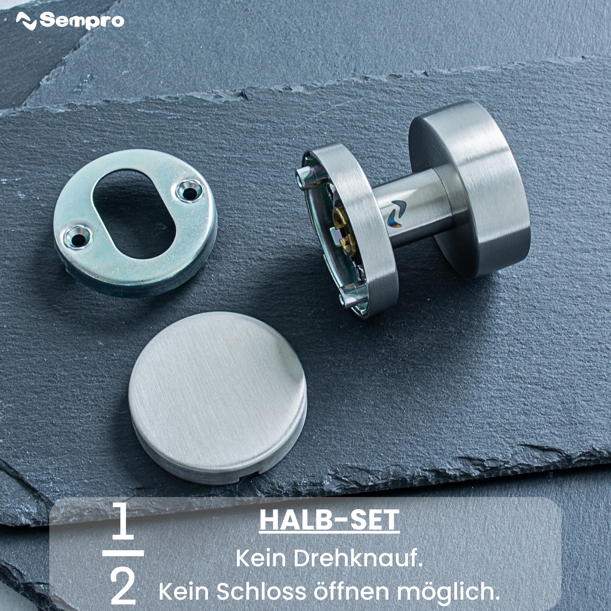 Sempro FIX Türknauf Edelstahl – feststehend, Schraubenabstand 38 mm, für Türstärken 38–55 mm – Halb-Set für Haustür & Innentür (1 Stück)
