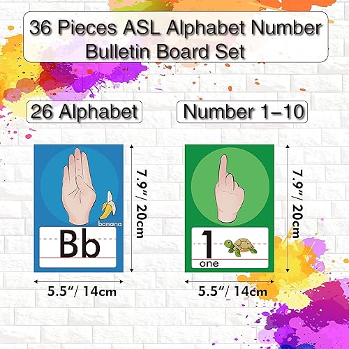Miniatura 3 de 36 Piezas Juego de Tablero de Anuncios de Línea del Alfabeto ASL ABC Número Tarjetas Didácticas de Lenguaje de Señas Decoraciones de Pared para