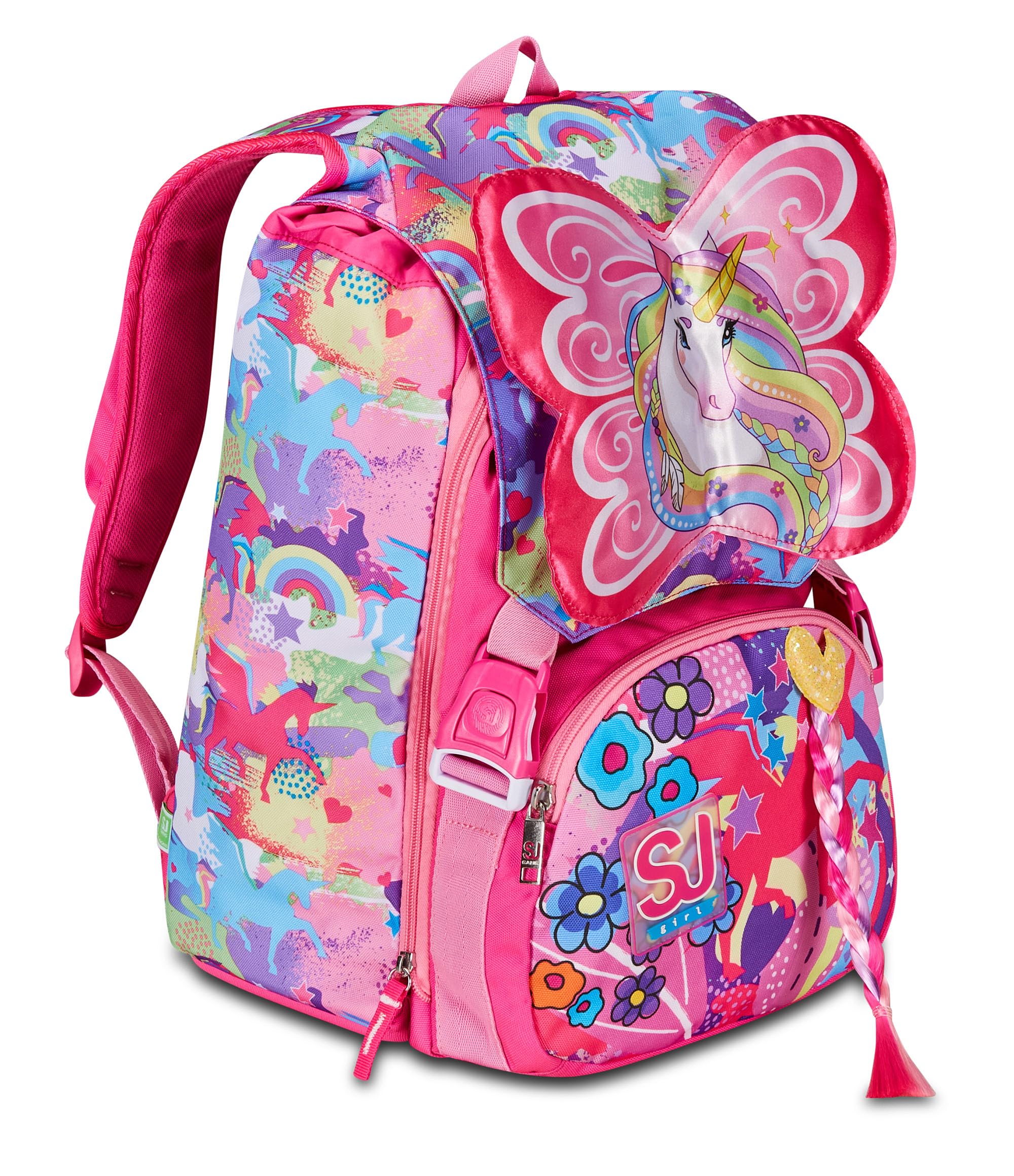 Seven SJ GANG STYLE JAM GANG Zaino Scuola Estensibile, Rosa, Unibraid, Zaino Doppio Scomparto Estensibile Tramite Zip Laterali, Tasca Porta Borraccia, Scuole Elementari e Medie, Bambina Ragazza