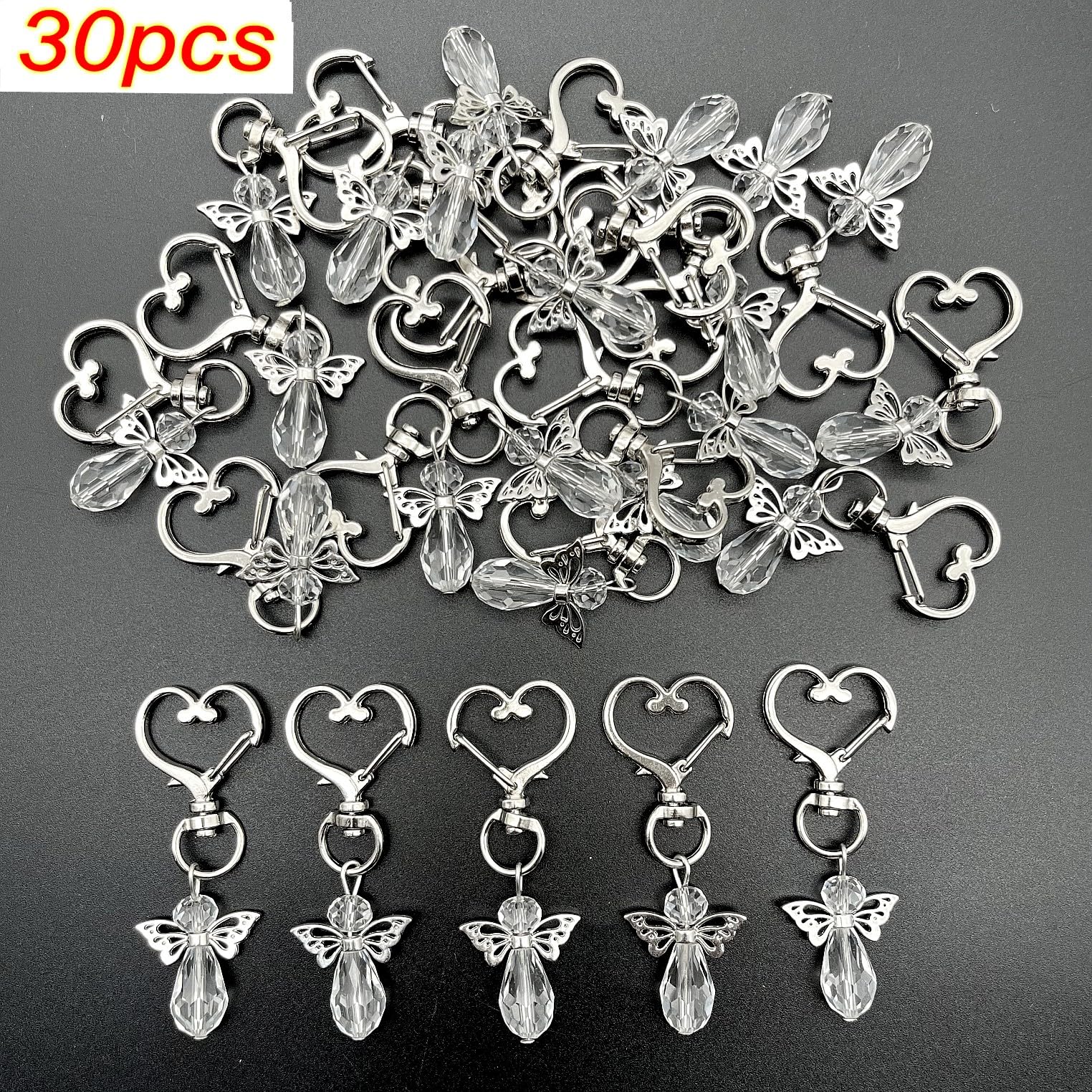Beschermengel, 30 stuks, voor gasten, bruiloft, doop, beschermengel, sleutelhanger, geschenk communie, party, souvenir, babyshower, party, blauw en wit., Small