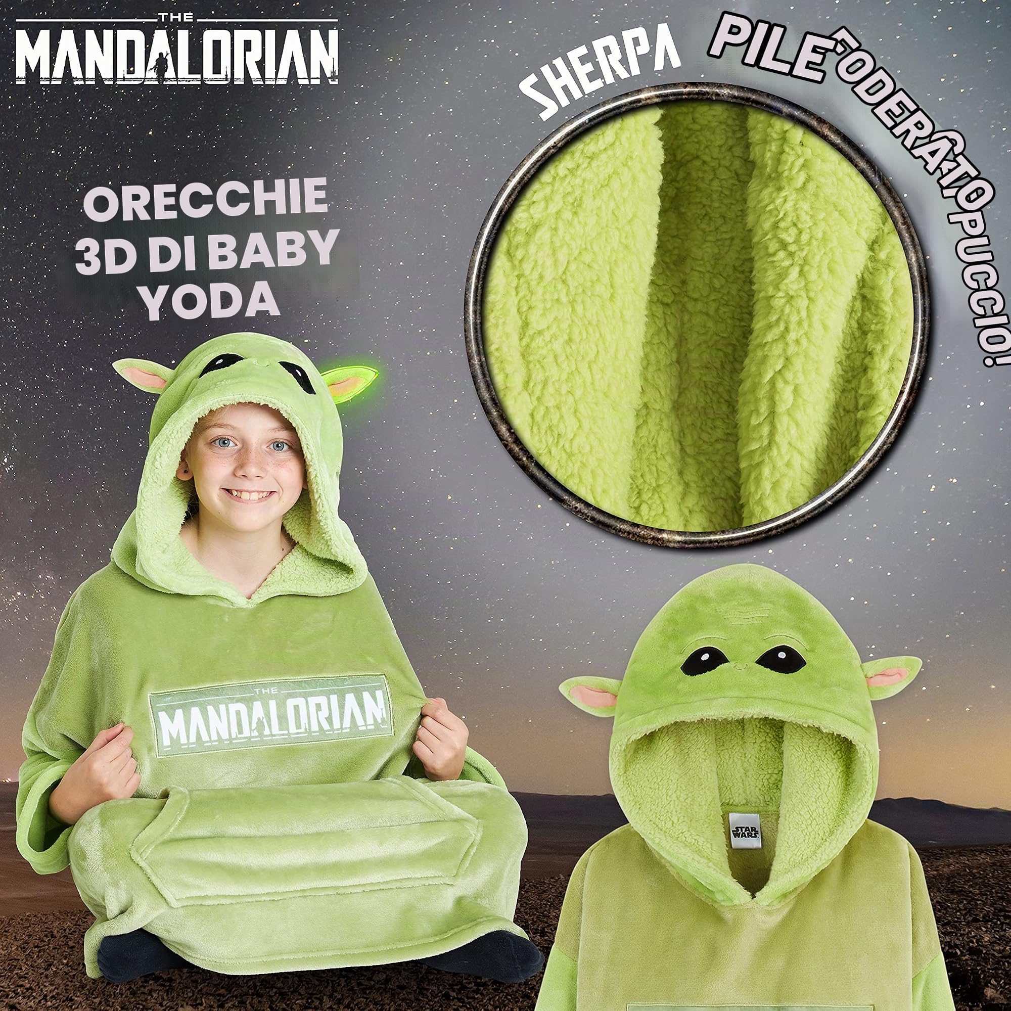 The Mandalorian Felpe con Cappuccio per Ragazzi Felpa Coperta di Pile Oversized di Baby Yoda
