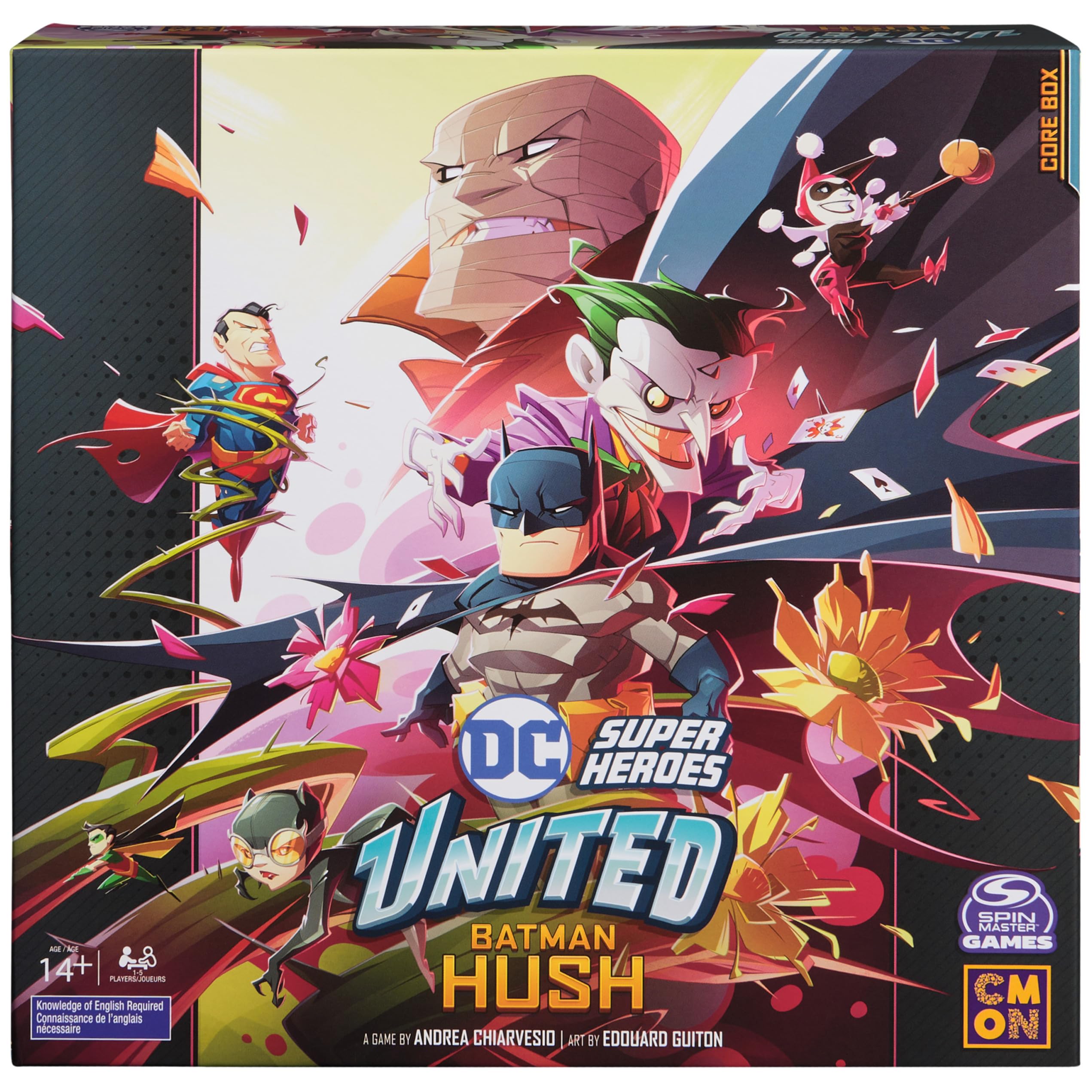 Spin Master Games, DC United Super Heroes Batman Hush, kooperacyjna strategiczna gra karciana dla nastolatków i dorosłych, miniatury kolekcjonerskie, 1-5 graczy, wypełniacz pończoch, pomysły na