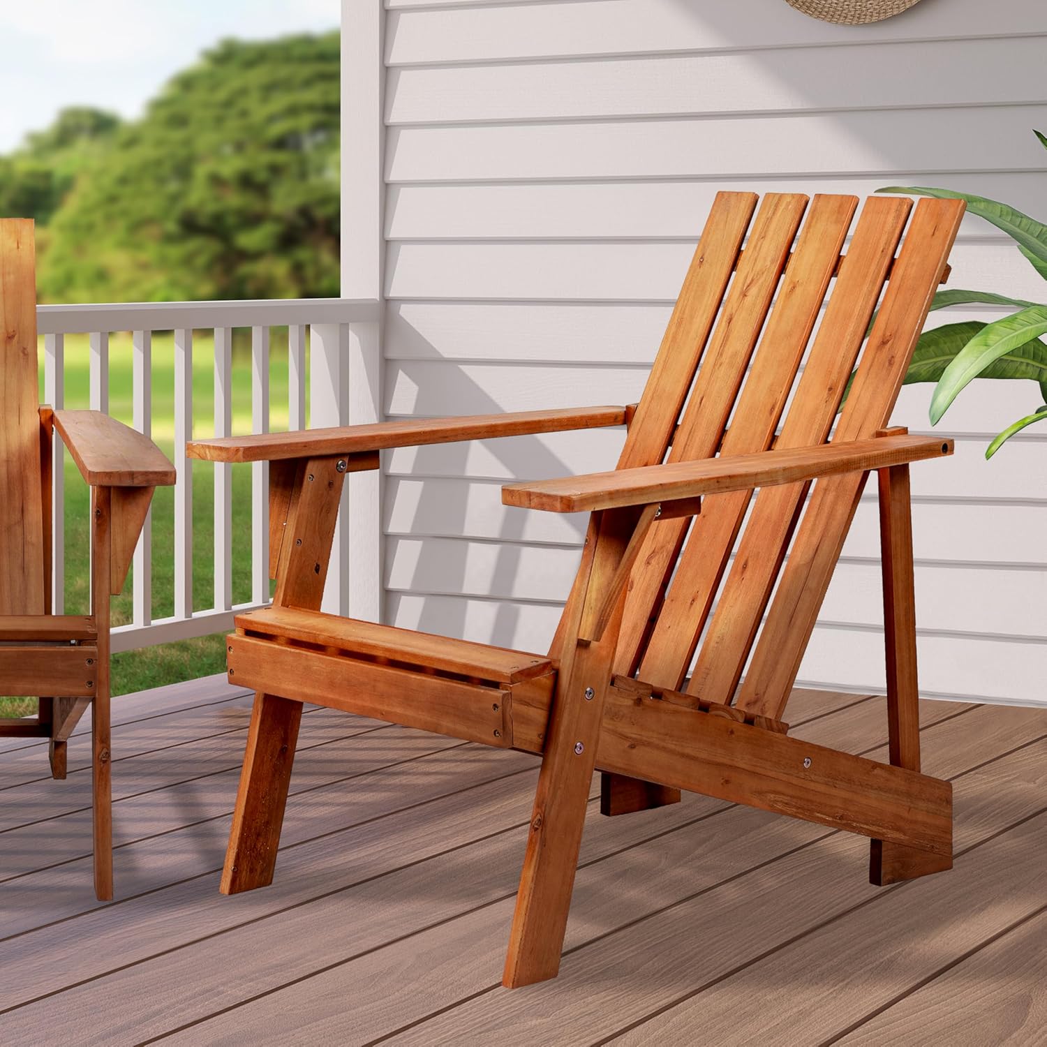 JONATHAN Y PAT1001A Irving Outdoor Patio Modern Acacia Wood Adirondack Chair for Garden, Lawn, Backyard, Pool, Deck, Beach, Firepit, Light Brown