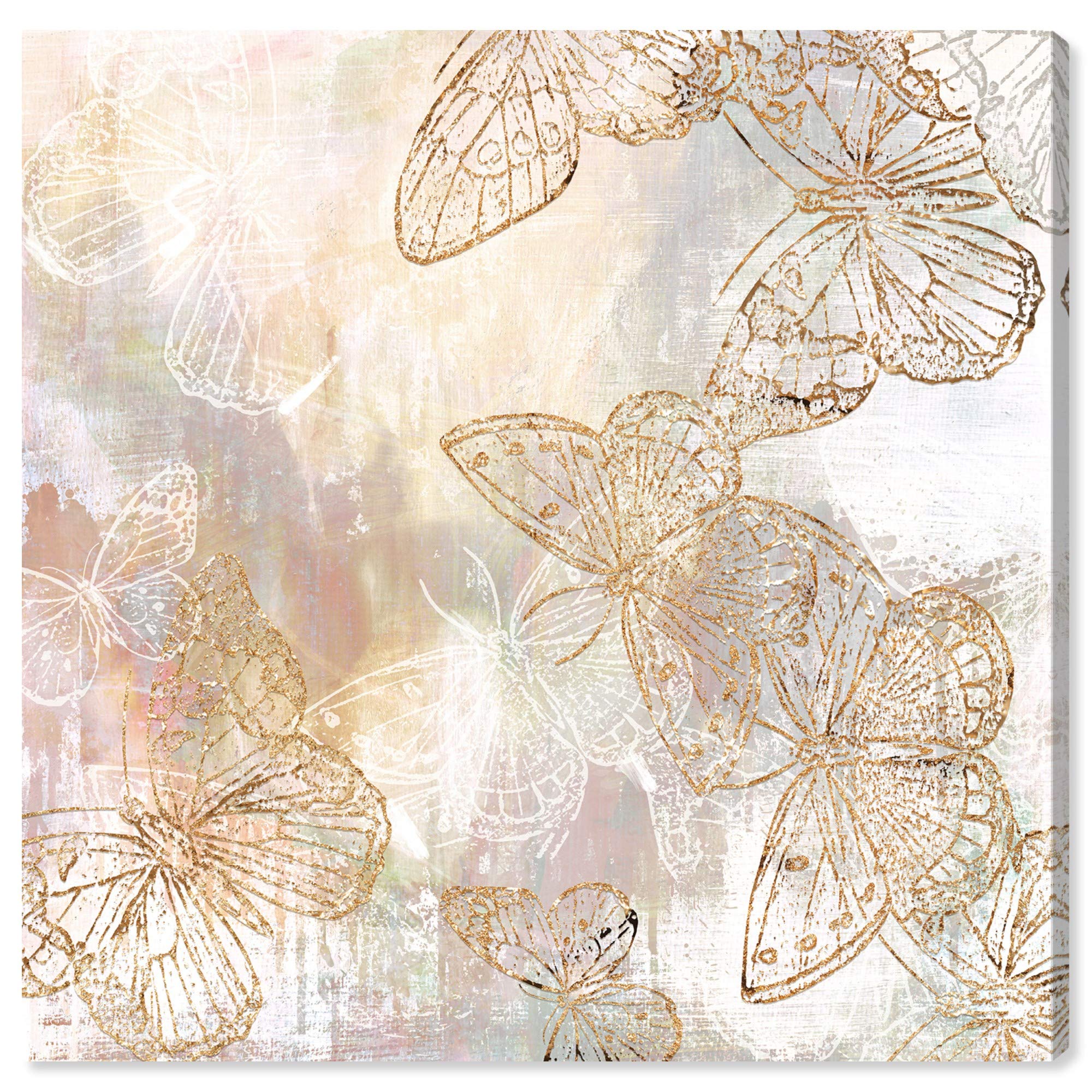 Wynwood Studio Animals Wall Art Canvas Prints 'Butterfly Garden' Insects Home Décor, 20" x 20", Gold, White