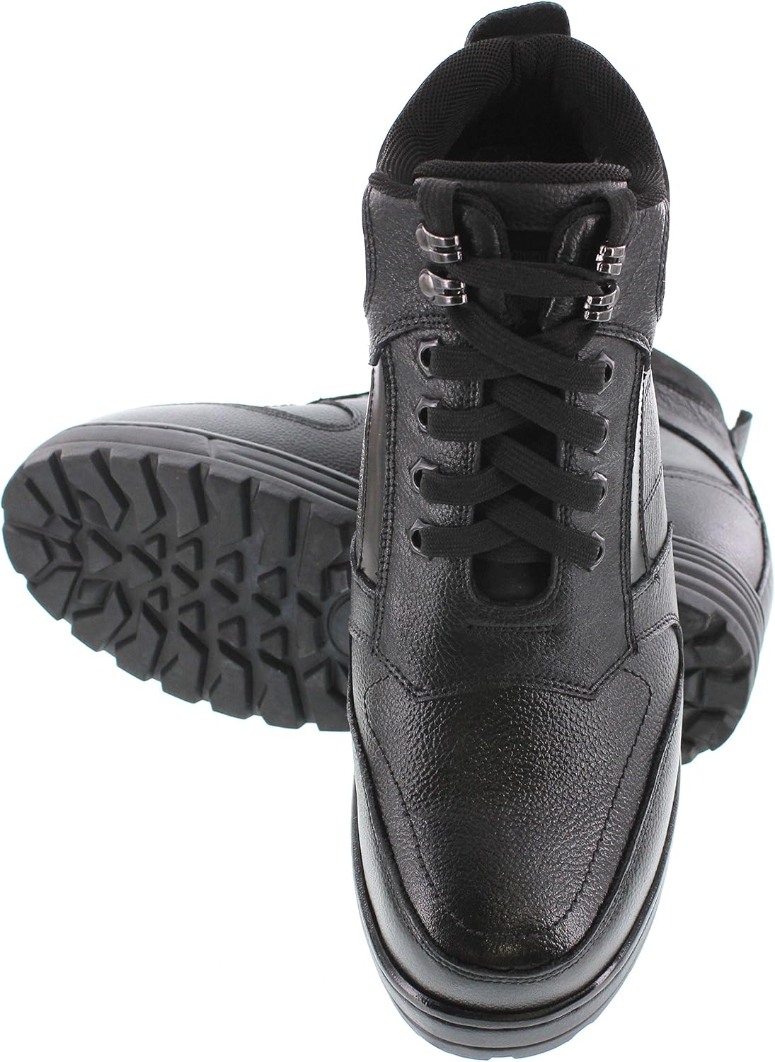 Calden Men's Invisible Height Increasing Elevator Shoes - Black Pebble Grain Leather Lace-up Ankle Boots with Extra Tall - 5.2 Inches Taller - K881805 - Size 8.5 D(M) US