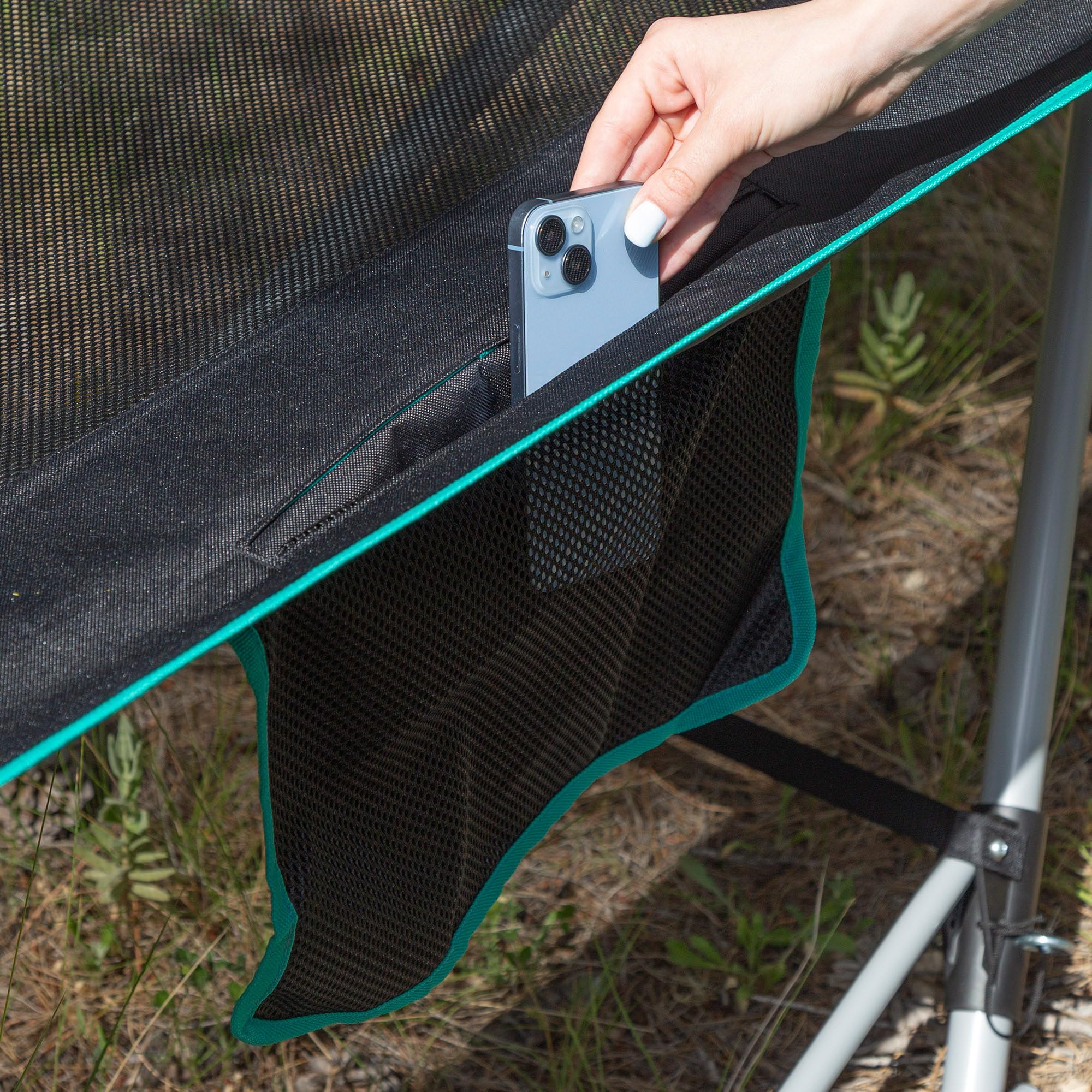 AKTIVE Hamaca Plegable con Estructura de Acero, Asiento de poliéster con Malla y Posavasos, Color Negro, 265 x 78 x 80 cm, Carga máxima 110 kg (63165)