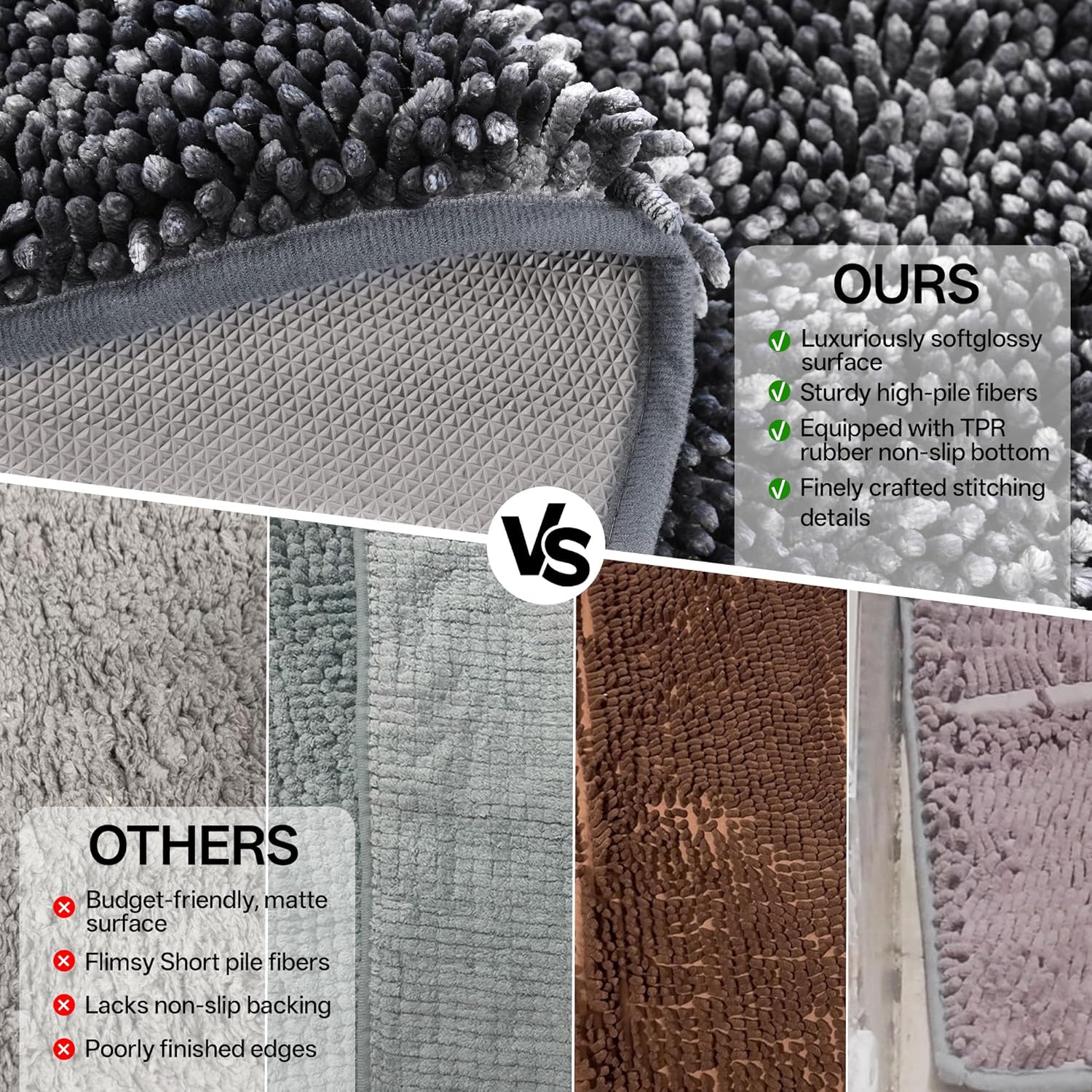 Bathroom Rug Mat 36x48, Thick Soft Chenille Bath Rug Washable, Quick Dry Absorbent Non Slip Bath Mat with Rubber Backing for Bathtub Shower Floor - Image 7