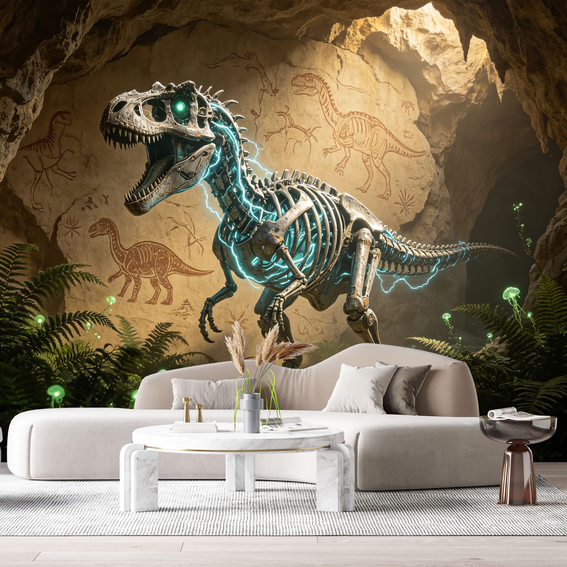 Custom Size Wall Mural Cyber Beast Skeleton Neon SciFi Metal Beast Cave Illustration SelfAdhesive Art Prints Removable Large Wallpaper Esports Room Game Room Tenant Room Studio