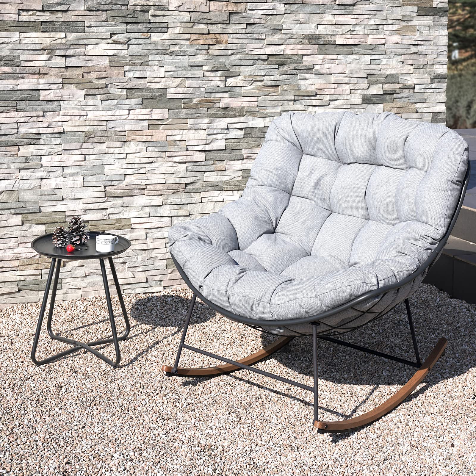 Grand patio Mecedora para jardín, columpio, salón, silla de relax con acolchado, soporta hasta 150 kg, para jardín, dormitorio, salón, esquina, porche, gris claro
