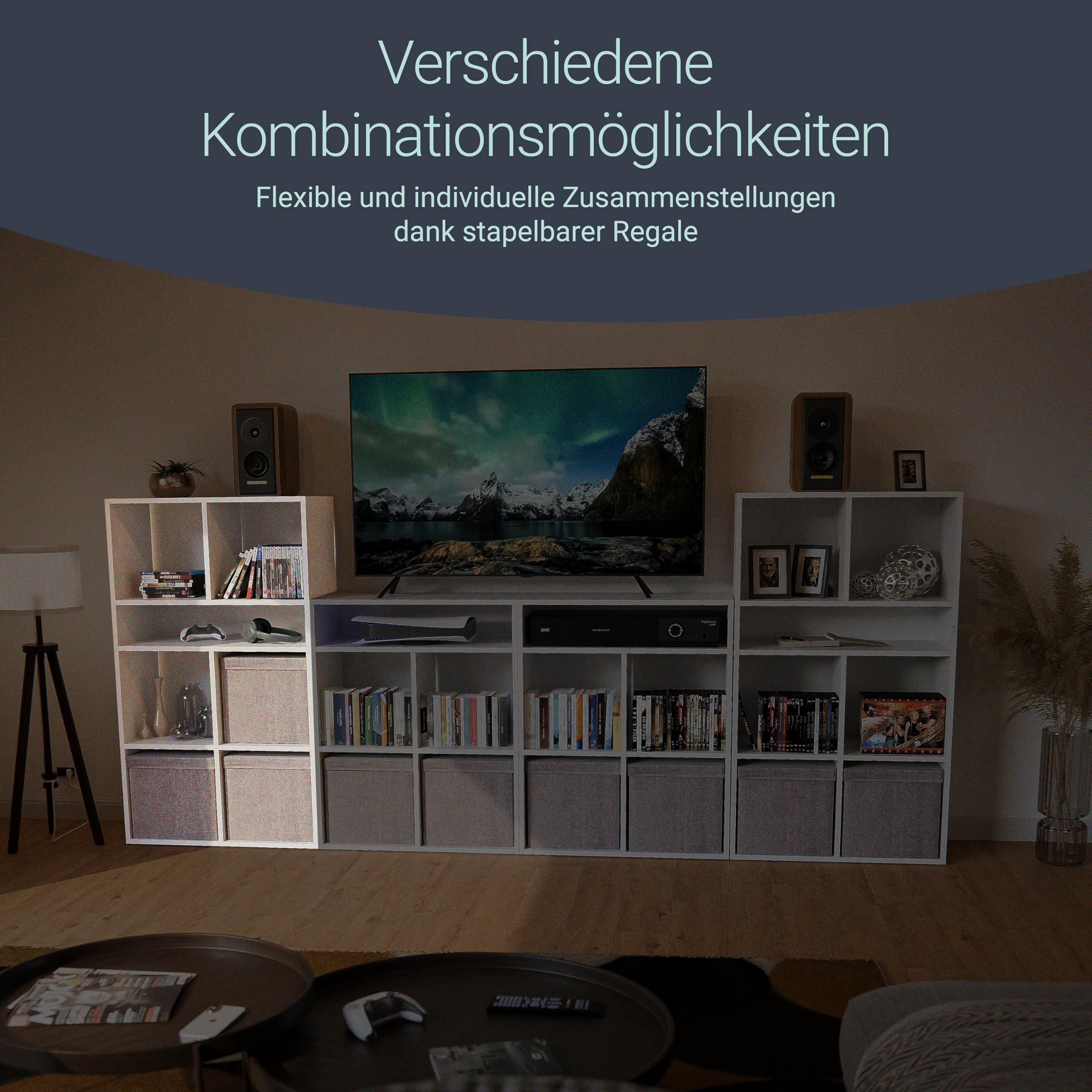 BadeDu Ward Regal mit 7 Fächern in Weiß – Perfekt für Büro & Zuhause, Raumteiler mit 72cm Breite, Bücherregal 123cm Höhe, Holzregal stapelbar mit Anderen Produkten der Serie, Made in Germany