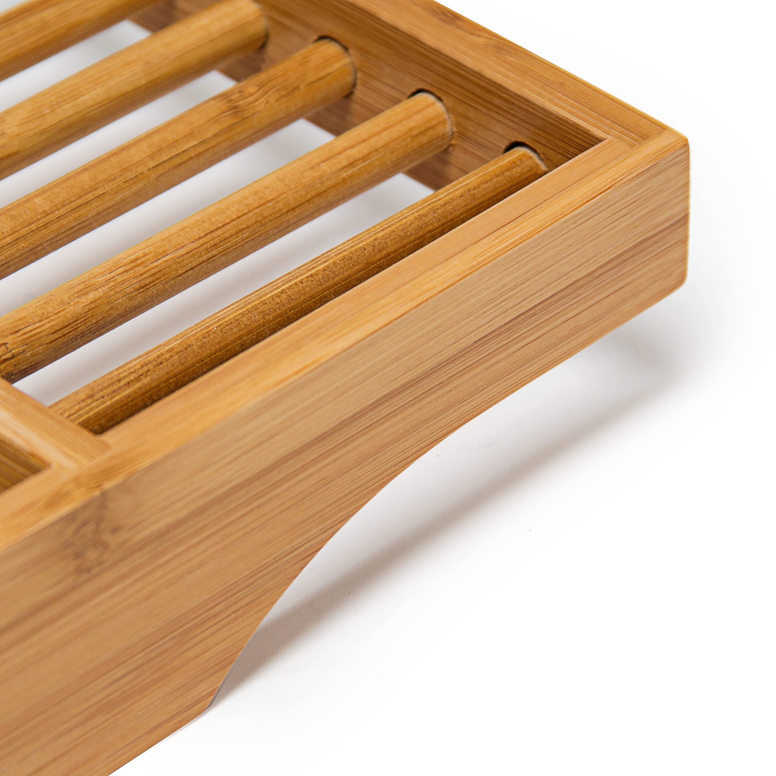 Relaxdays Pont de baignoire en bambou HxlxP : 5,5 x 70 x 16,5 cm avec 3 compartiments pour le savon, crème bougie ou verre, nature