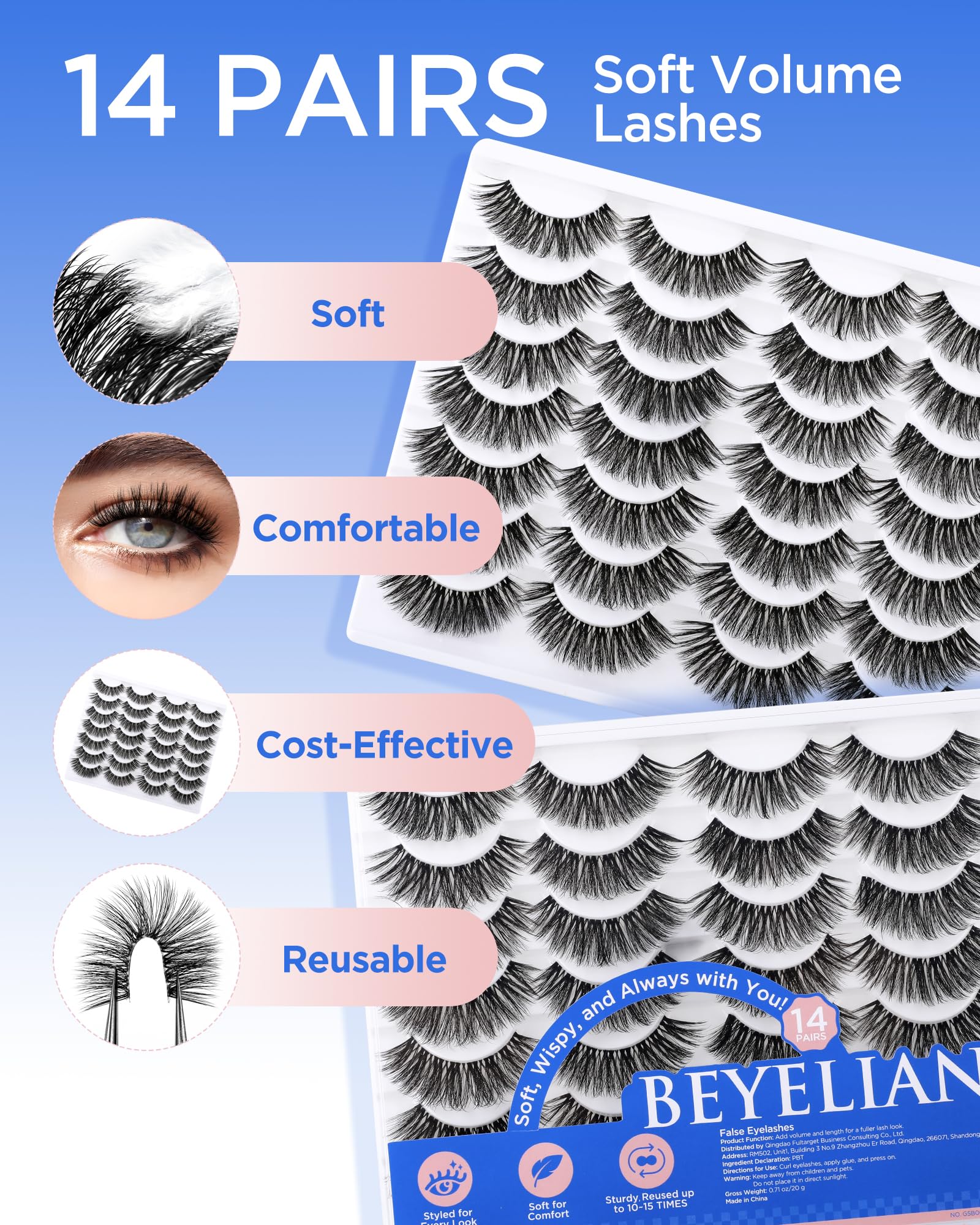BEYELIAN 14 works False Eyelashes Clear Band D Curl 9-18MM Long Eye Lashes Pack - Image 4