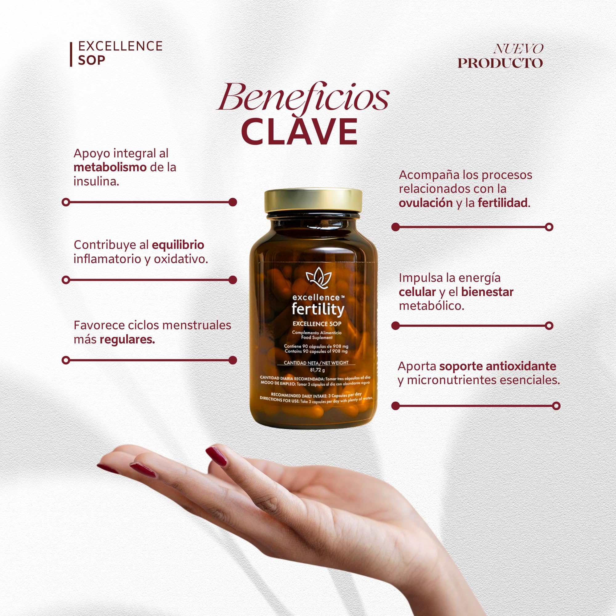 Excellence SOP - Suplemento Natural para Síndrome de Ovario Poliquístico - Regulación menstrual con Mioinositol, NAC, CoQ10 y Vitaminas - Equilibrio Hormonal y Metabólico Femenino