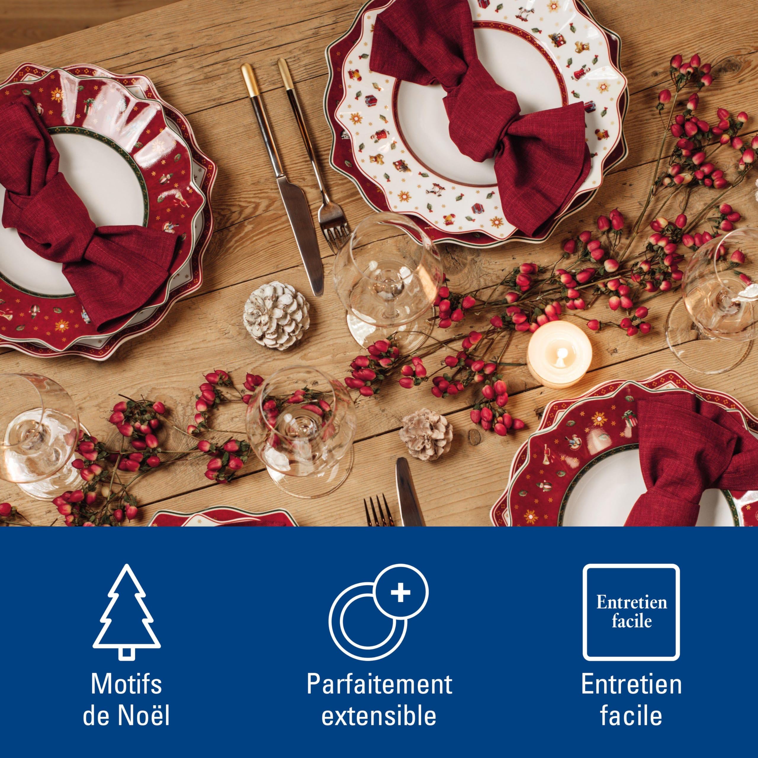 Villeroy & Boch - Toy's Delight Suppenteller 26,5 cm Rot und Weiß, Mikrowellensicher, Weihnachtsgeschirr, Pastateller, Tiefer Teller für Suppen oder Pasta, Xmas, Weihnachten, Premium Porzellan