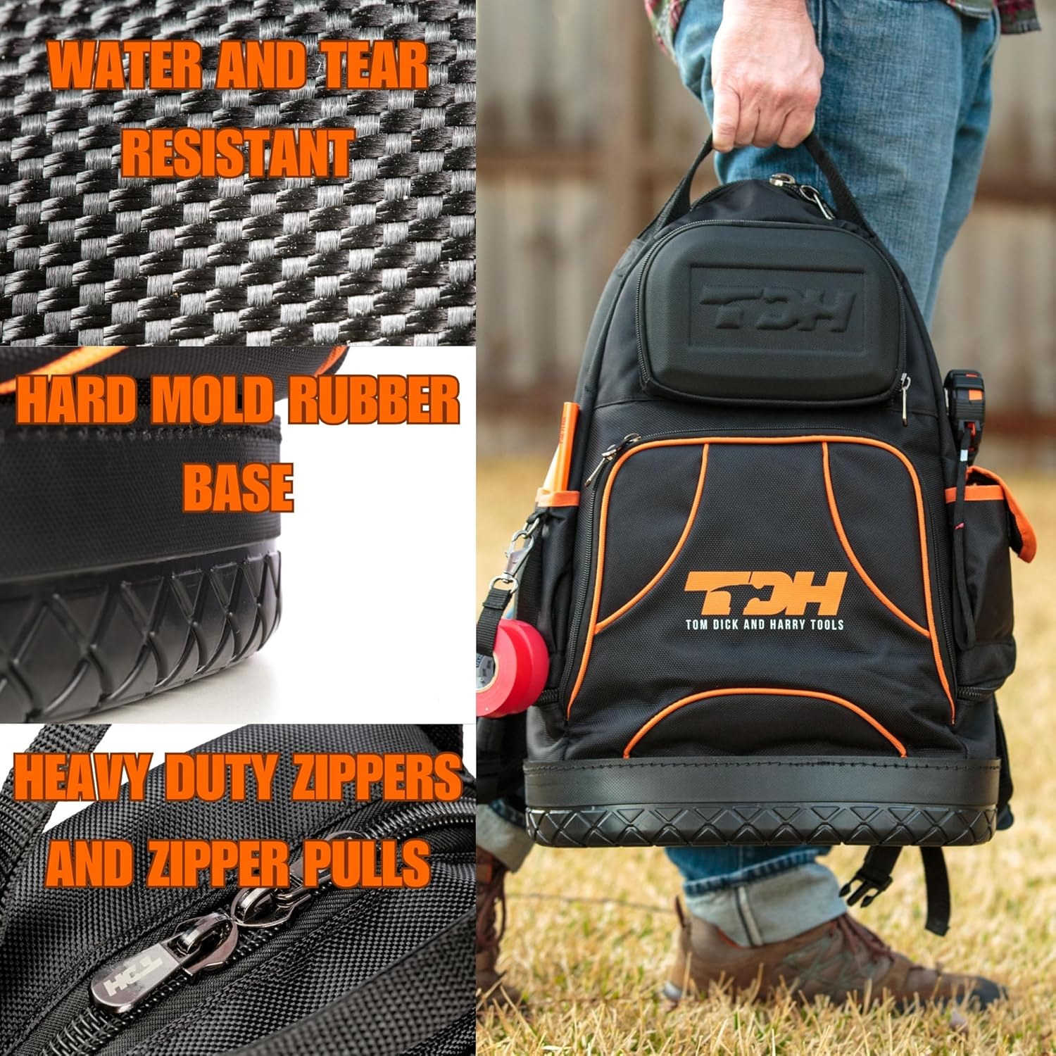 Tool Backpack with waterproof base - tool backpack heavy duty with battery pockets - Tool Bag Organizer - Water and Tear Resistant - Construction Backpack for men