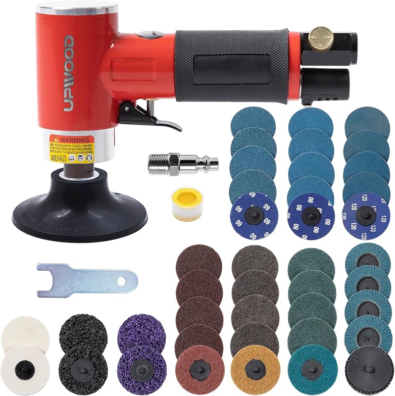 3-Inch Air Right Angle Sander Kit with 41 Roll Lock Discs | 15,000 RPM Pneumatic Surface Prep Tool for Auto Body Repair, Paint and Rust Removal, Weld Blending and Deburring