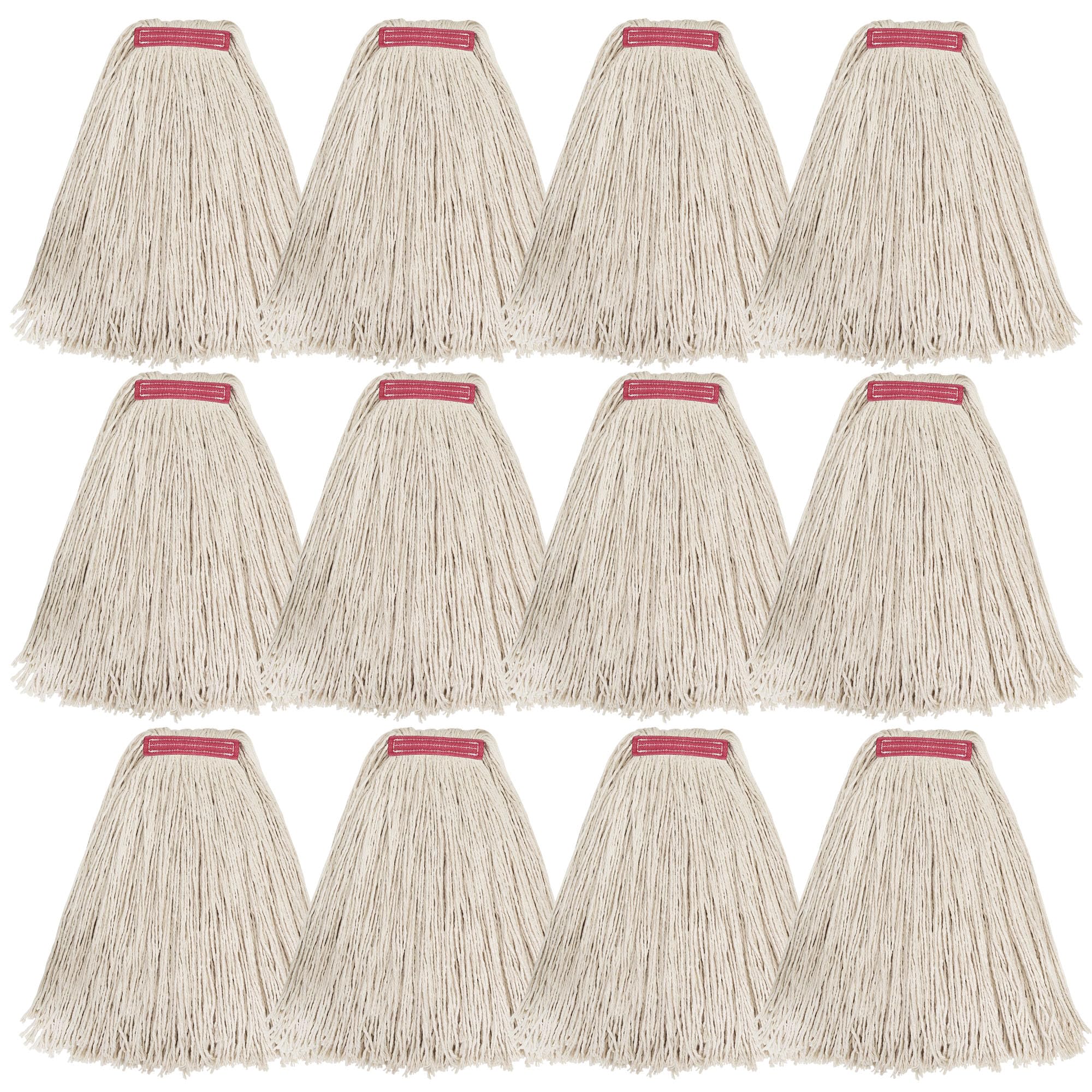 Matthew Cleaning 20oz 12Pack Cotton Mop Head Replacement,Looped-Open String Heavy Duty String Mop Refills,Universal Headband Blend,Floor Cleaning for Home, Industrial and Commercial Use(White)