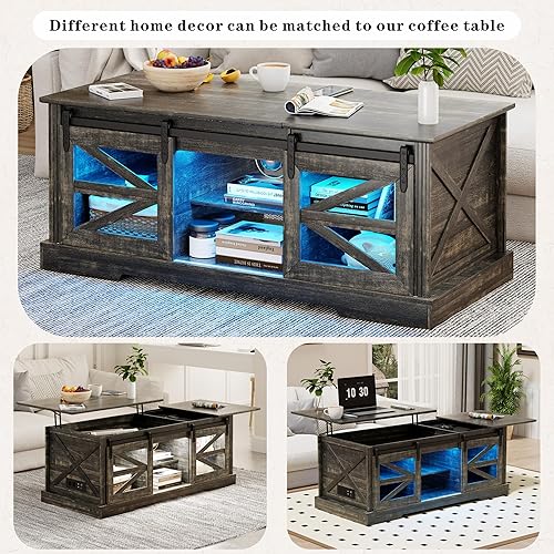 Miniatura 6 de HWB Mesas de centro para sala de estar mesa central con estación de carga 3 en 1 - Sensor automático de 3 colores LED Mesa de centro de brillo