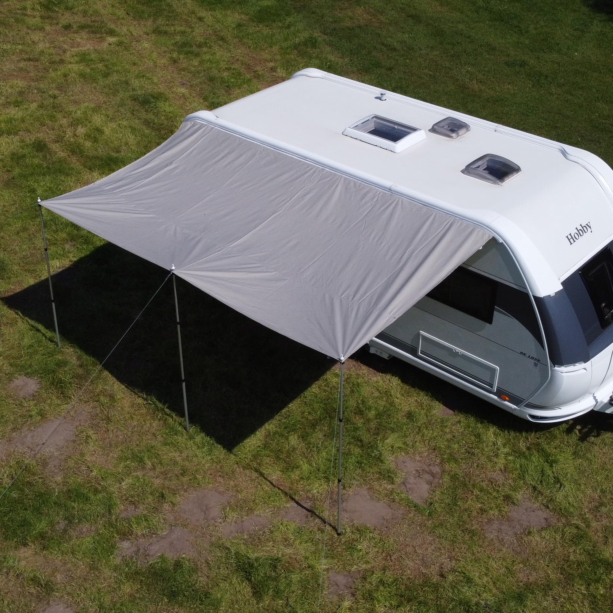 your GEAR Caravan Tarp TC Auvent de caravane - Voile d'ombrage en coton imperméable avec UV 50+, barres télescopiques en aluminium, 5 tailles, beige/sable, 400 x 240 cm