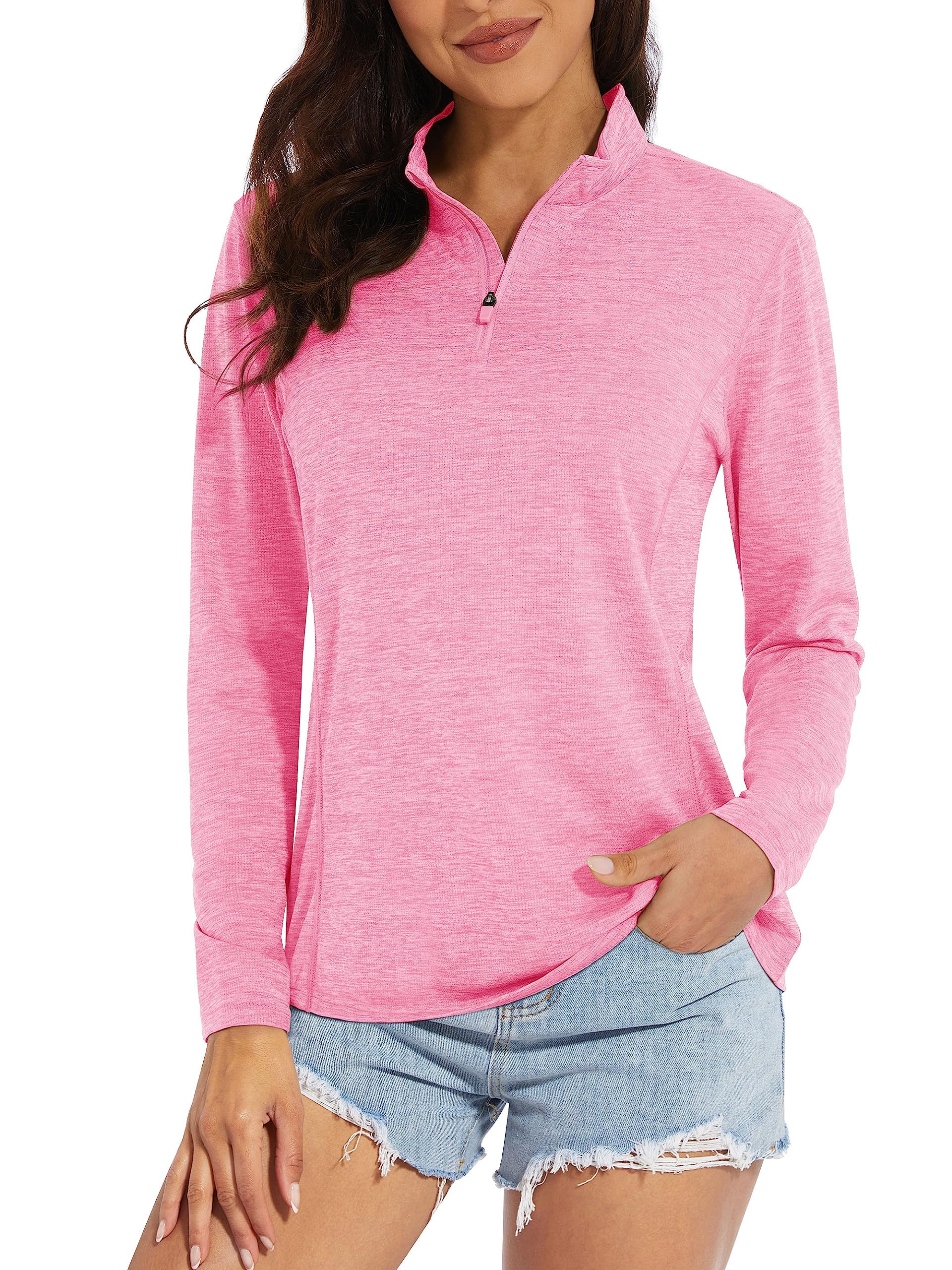 MAGCOMSEN Women's 1/4 Zip Shirts UV Sun Protection Pullover Long Sleeve Quick Dry Workout Hiking Athletic Shirts