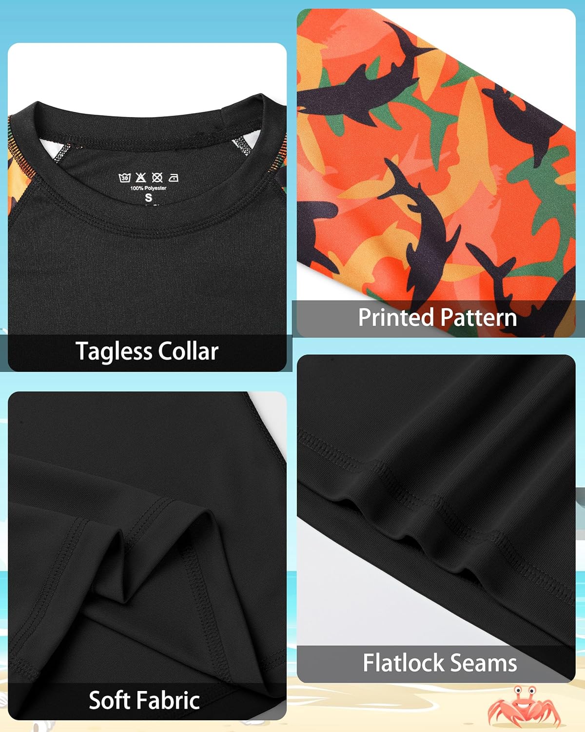 Boys Rash Guard Swim Shirt Long Sleeve, UPF 50+ Youth UV Sun Protection Shirts, Kids Quick Dry Water Rashguard for Surf Beach - Image 5