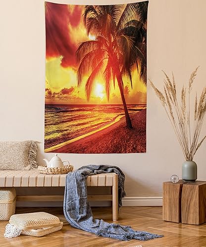 Miniatura 45 de Lunarable Tapiz amarillo y gris, tamaño individual, margaritas retro envejecidas, espirales de dibujo de líneas de margaritas bocetadas, plantas de