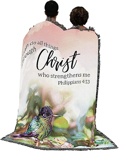 Miniatura 3 de Pure Country Weavers Manta All Things Through Christ – Filipenses 4:13 – Tapiz de regalo de pájaros religiosos tejido de algodón, fabricado en los
