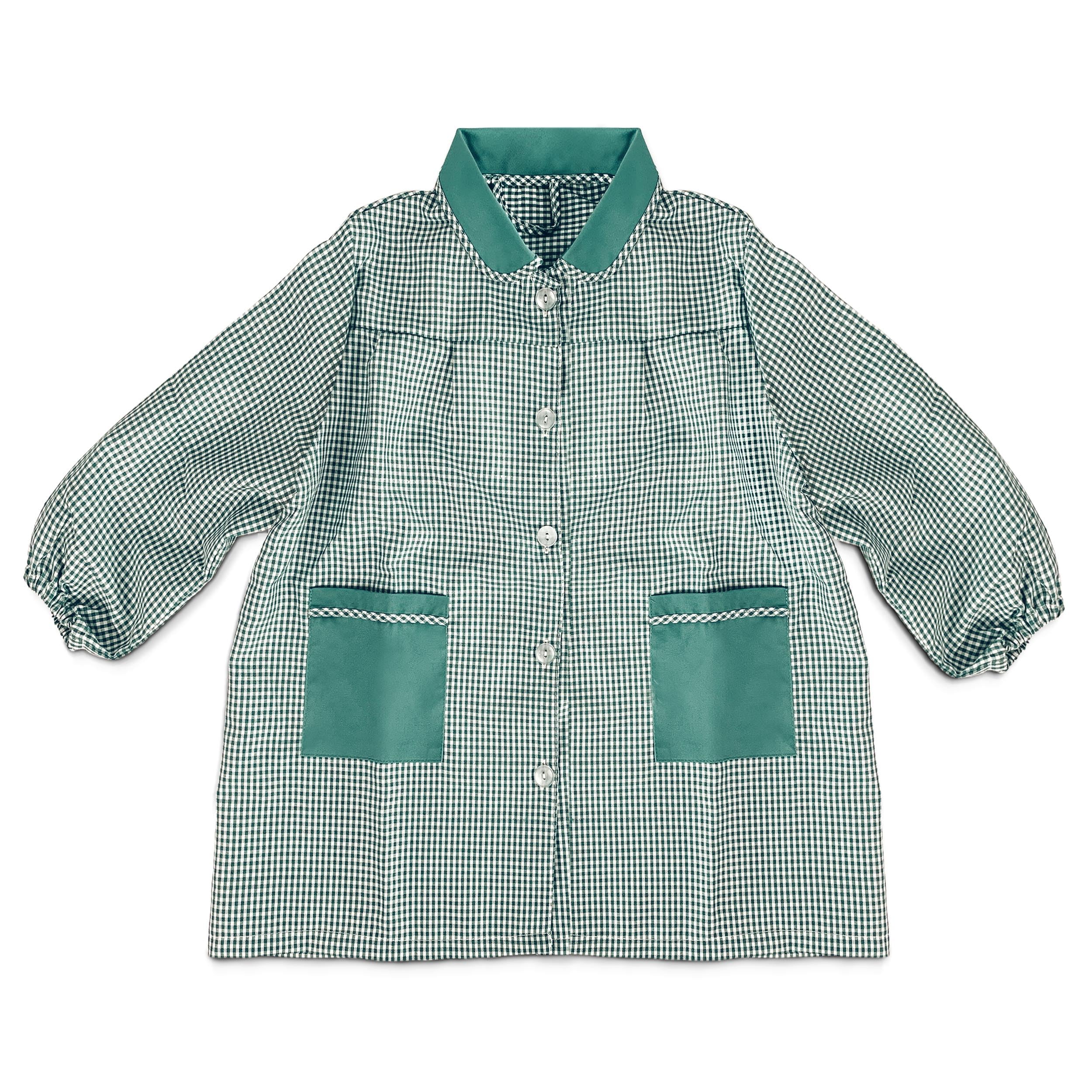 TIENDA EURASIA Bata Escolar Infantil - Babi Escolar con Botones Estampado a Cuadros - Cuello y Bolsillos a Juego - Disponible en Colores y Medidas Diferentes