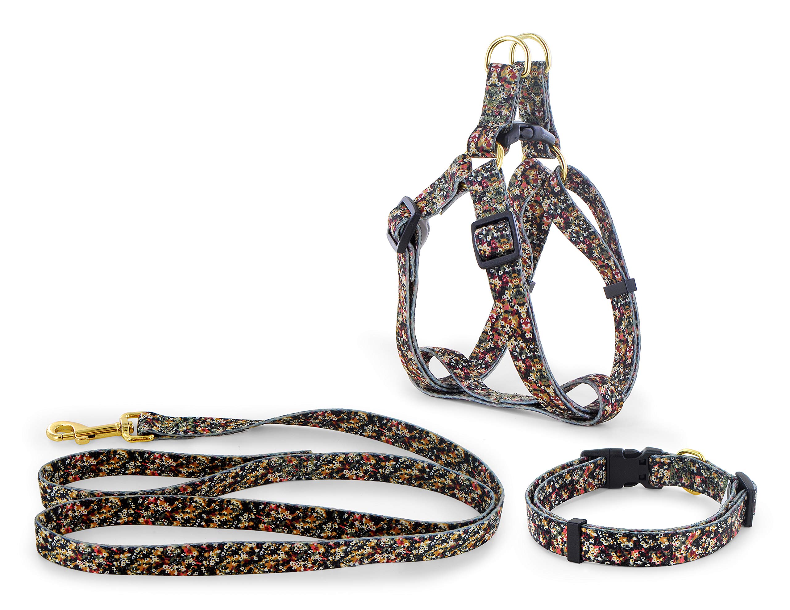 i-Pets Dog Collar Adjustable Harness and Leash with Collar - Camo Floral (3-Piece Set) (Medium)