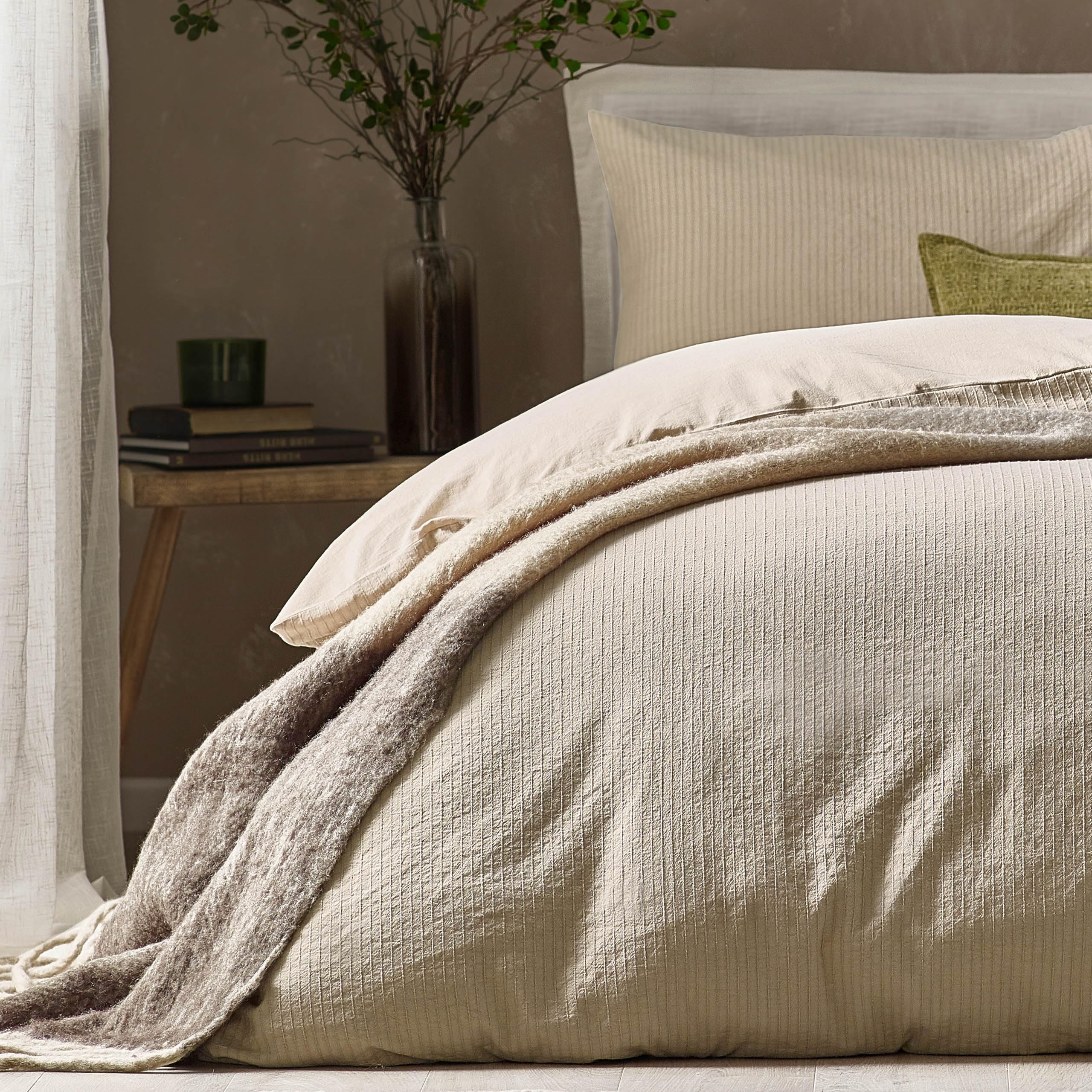 Yard Malton Stripe 100% Cotton Duvet Set - Linen - Double - Image 3