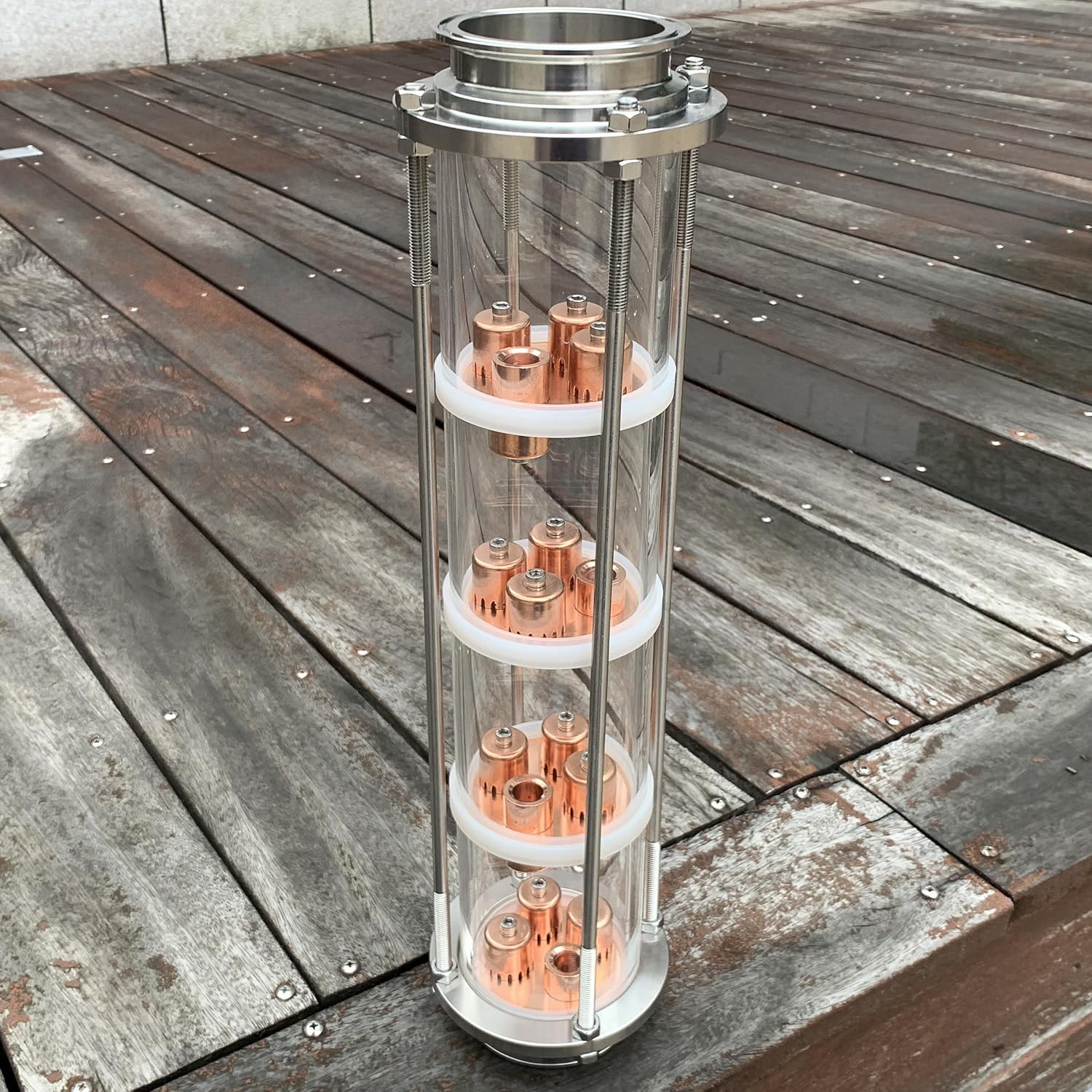 OakStills 3" Glass Reflux Still Column with 4 Copper Bubble Plates - Pure Neutral Spirits Distiller for Vodka Gin Whiskey