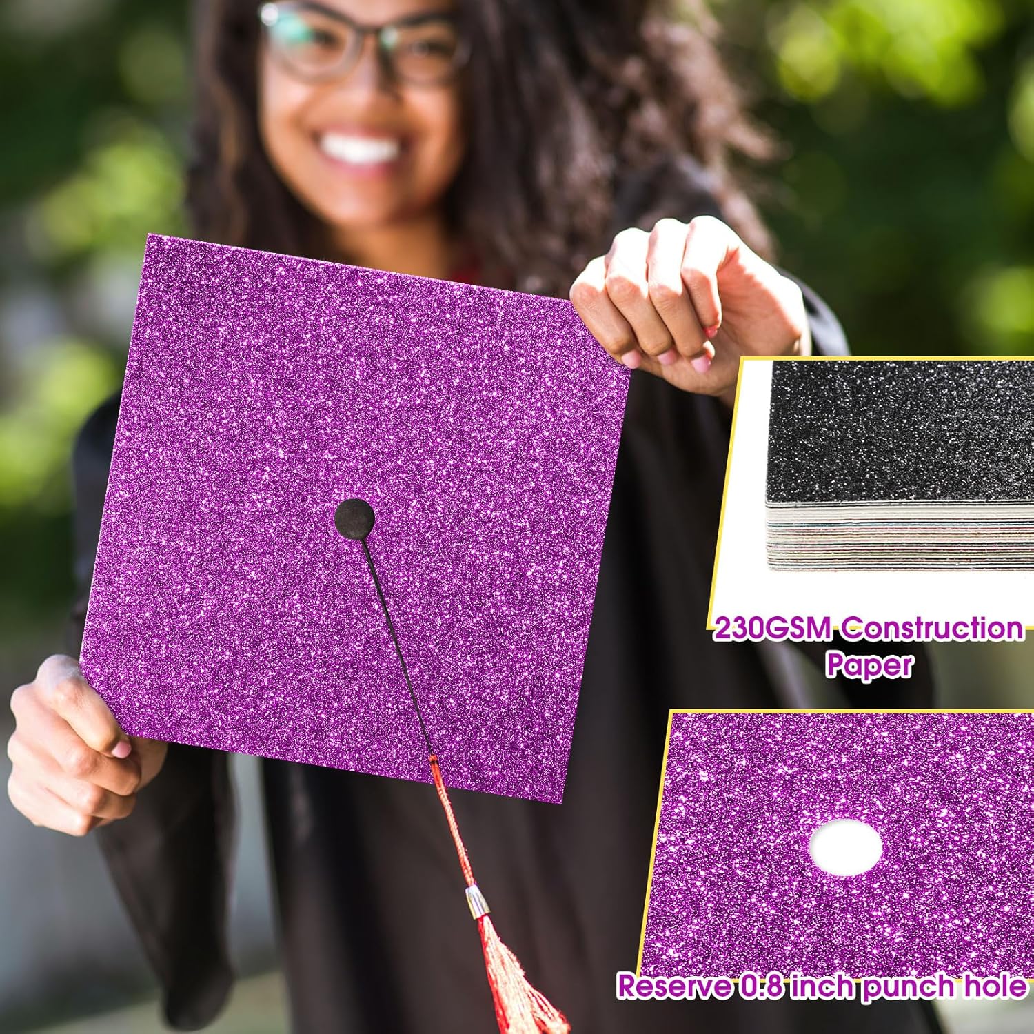 Gersoniel 24 Sheets Construction Paper for Graduation Cap Decoration Multicolored Glitter Cardstock Grad Cap Cover Card Stock for Graduation Hat Topper Craft DIY