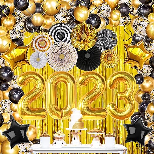 Miniatura 7 de Enorme kit de arco de globos de graduación 2022, paquete de 110, globos dorados 2022, flecos de lámina dorada, remolinos colgantes, kit de guirnalda