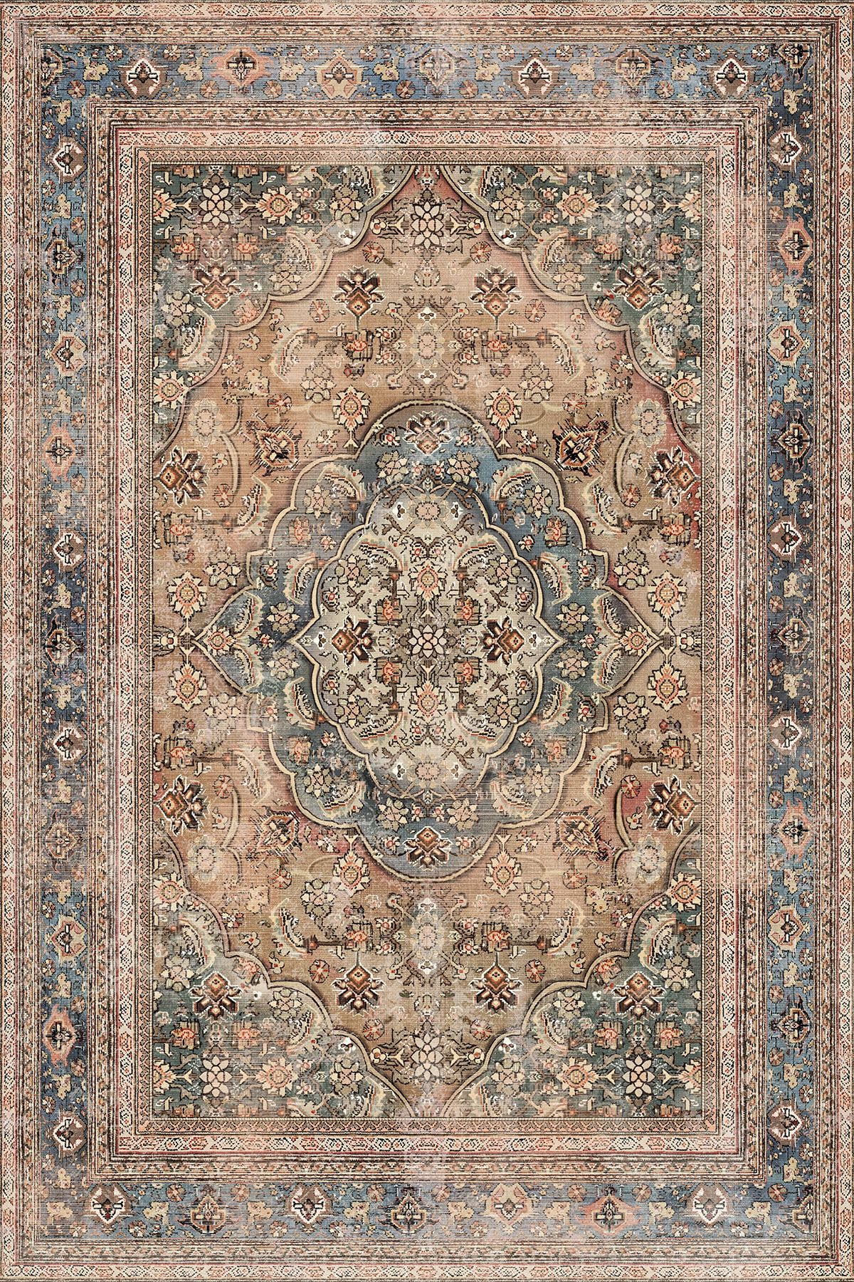 Depoba Enolas Vintage Şönil Kaymaz Doğal Pamuk Tabanlı Yıkanabilir Antibakteriyel Çevre Dostu Salon Halısı 120x180